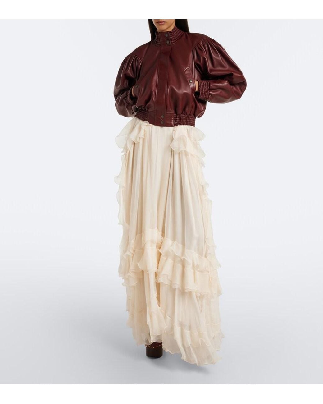 Chloé Red Draped Cropped Leather Jacket