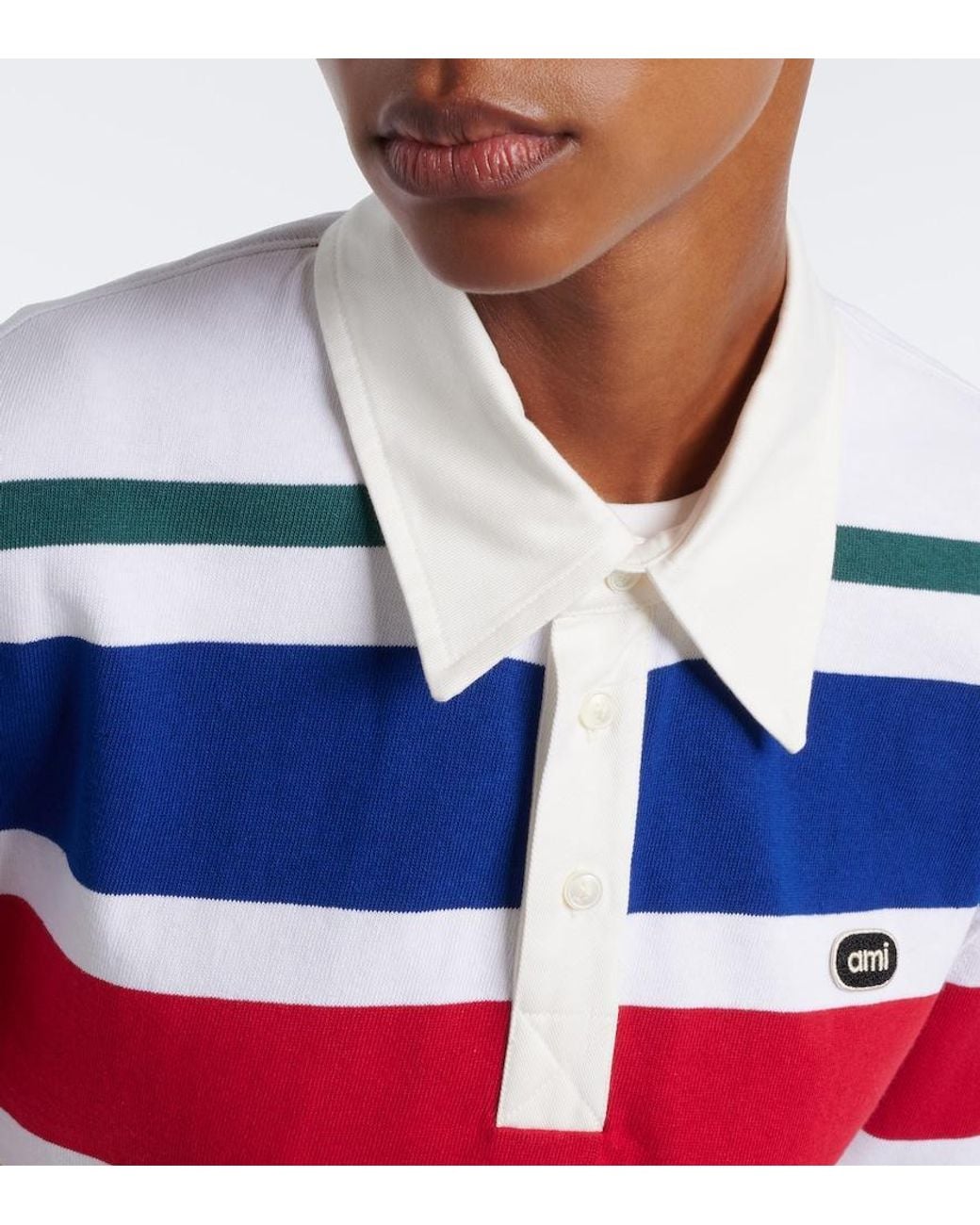 AMI Red Striped Oversized Cotton Polo Shirt