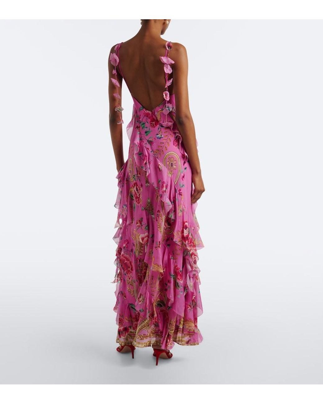 Camilla Purple Floral Ruffled Silk Maxi Dress