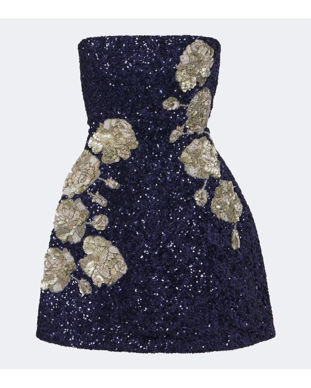 La Fuori Blue Midnight Rosette Sequined Silk Corset Dress