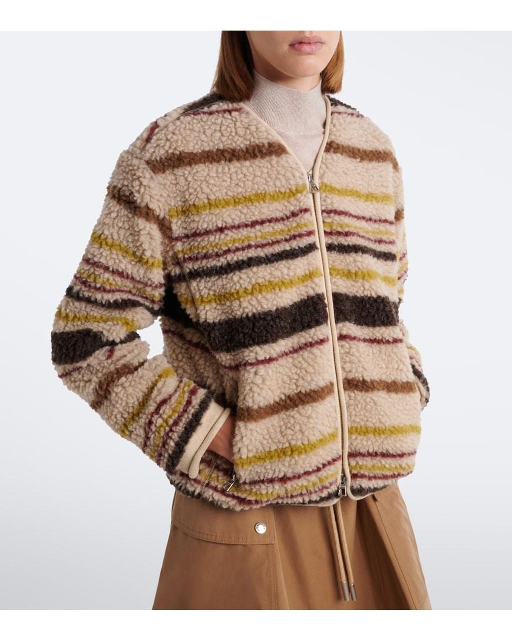 Moncler Natural Striped Wool-Blend Teddy Jacket
