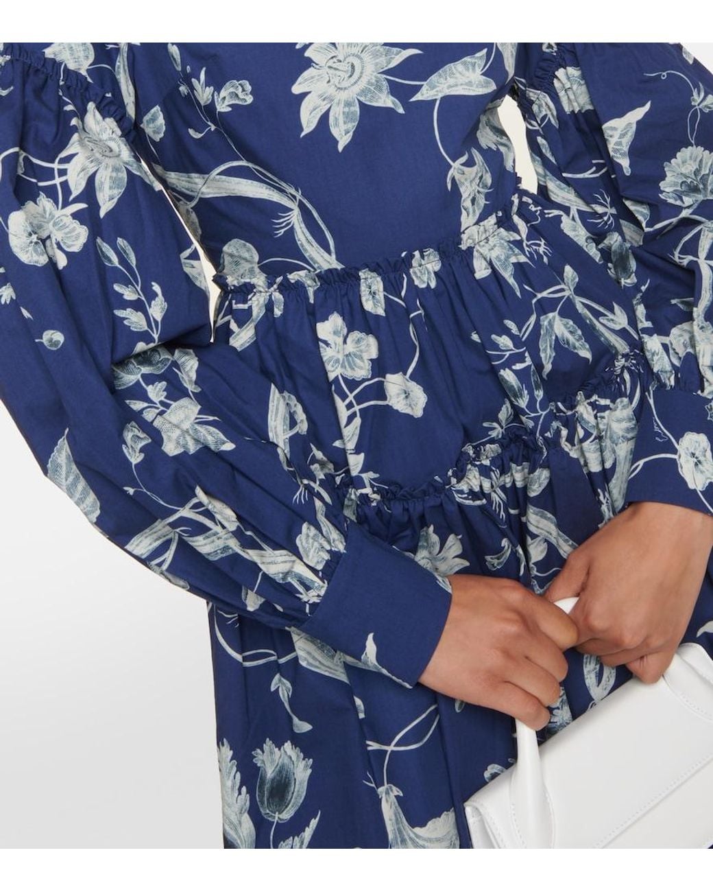 Erdem Blue Floral-print Tiered-hem Cotton-poplin Mini Dress