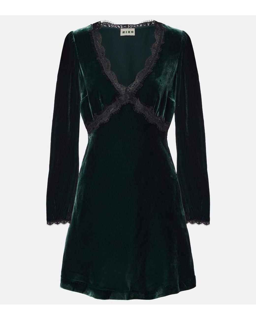 Rixo Black Macie Lace-Trimmed Velvet Minidress