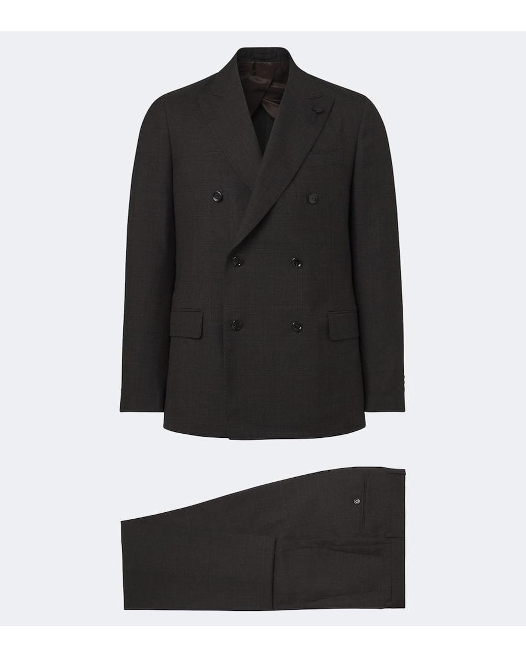 Lardini Black Checked Double-Breasted Virgin Wool Suit for men