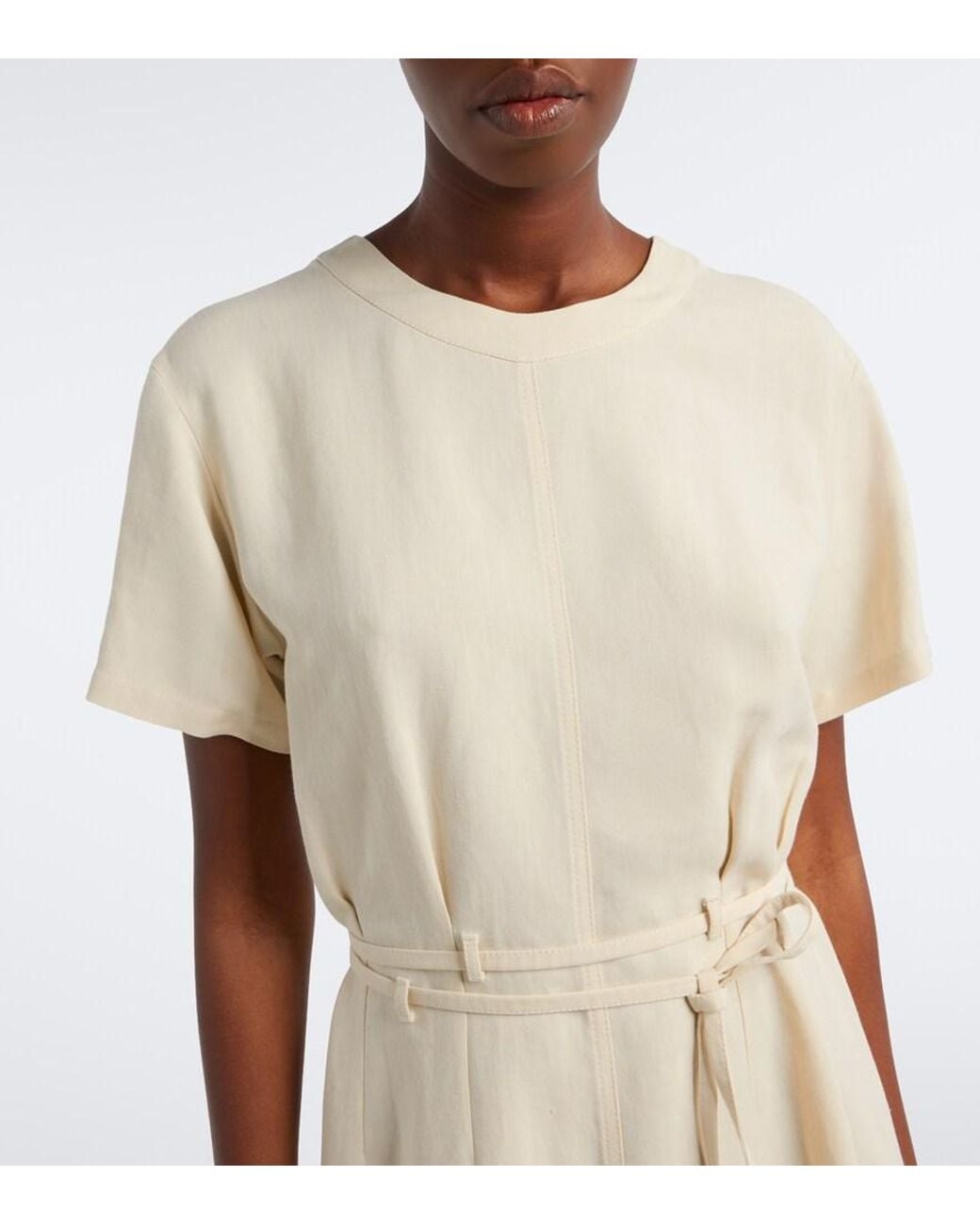 Brunello Cucinelli White Monilli Belted Maxi Dress
