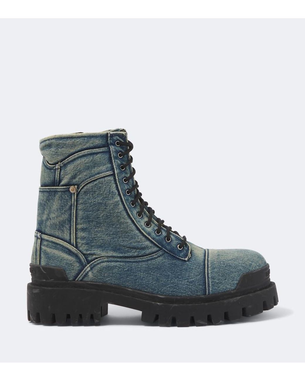 Balenciaga Black Combat Strike Denim Lace-Up Boots for men