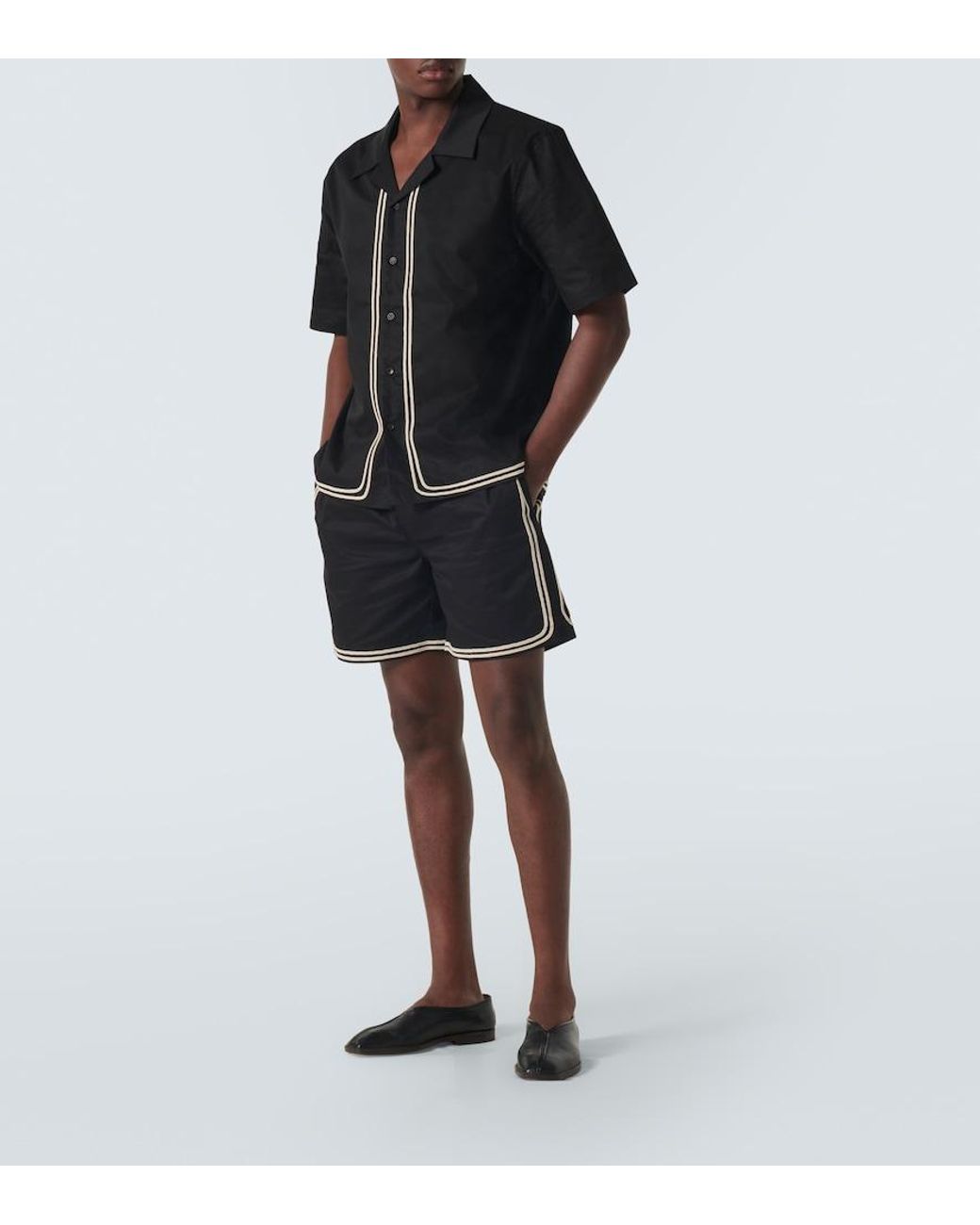 Commas Black Braided Cotton Shirt for men