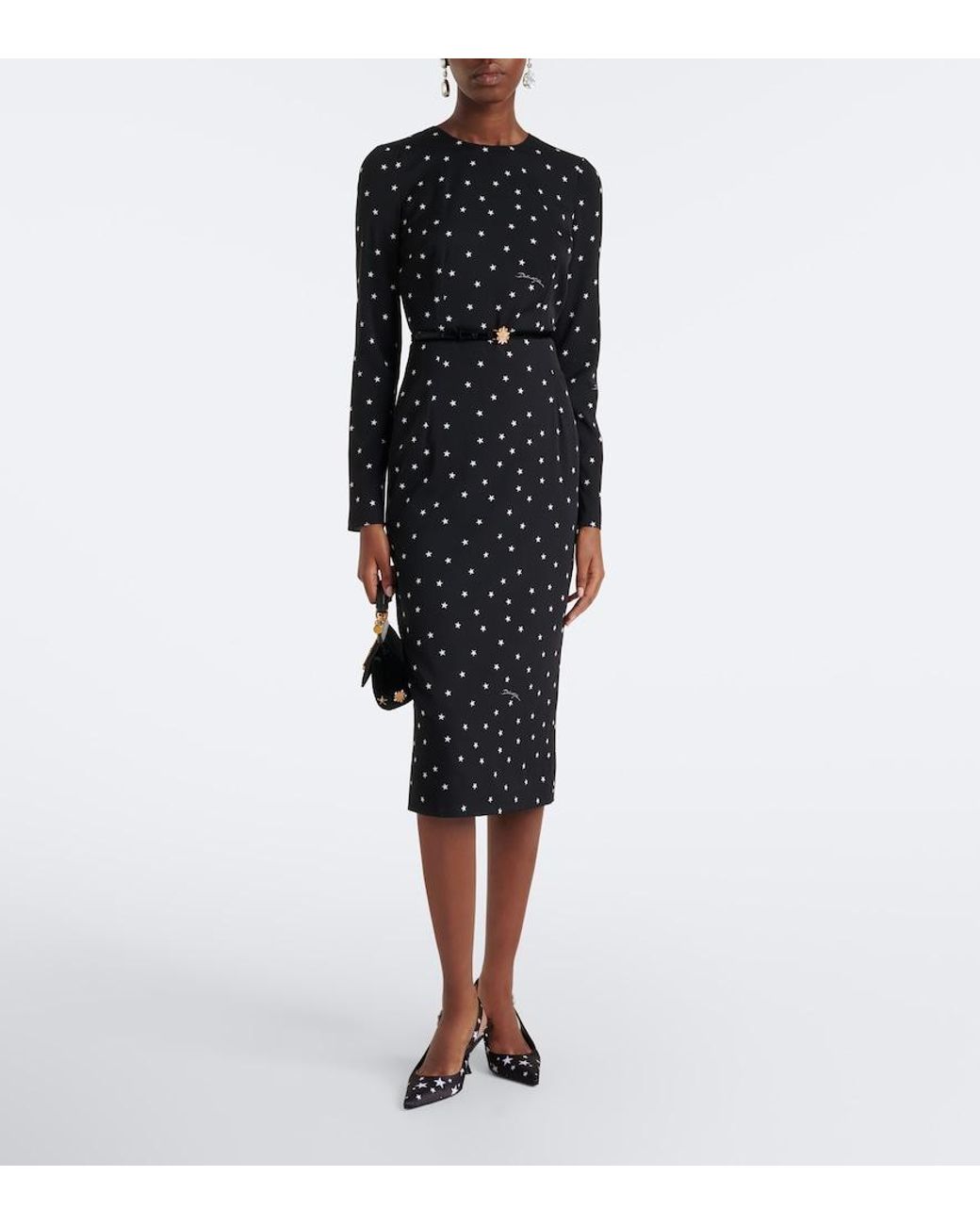 Dolce & Gabbana Black Printed Silk-Blend Midi Dress