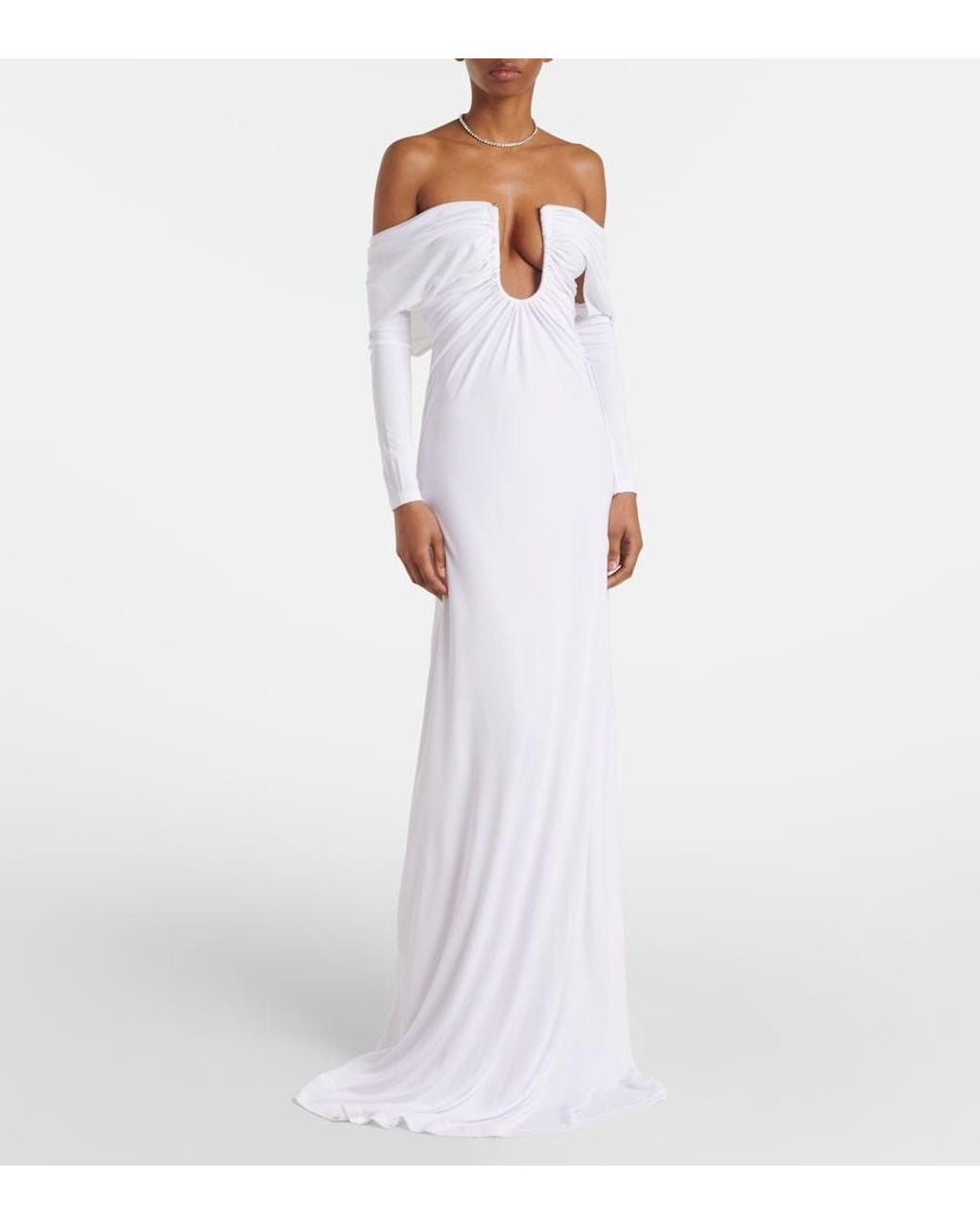 Christopher Esber White Arched Palm Off-Shoulder Maxi Dress
