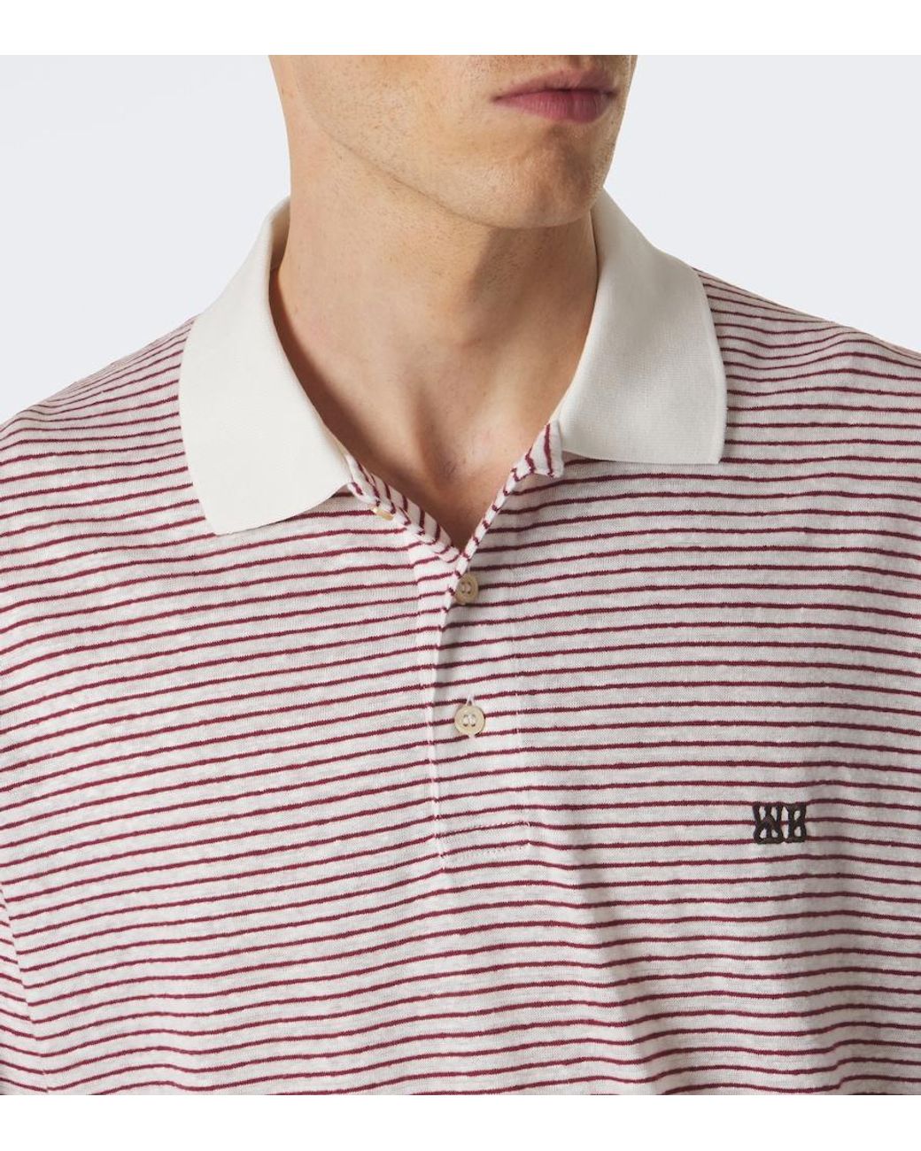 Wales Bonner Pink Bask Striped Linen And Cotton Polo Shirt for men