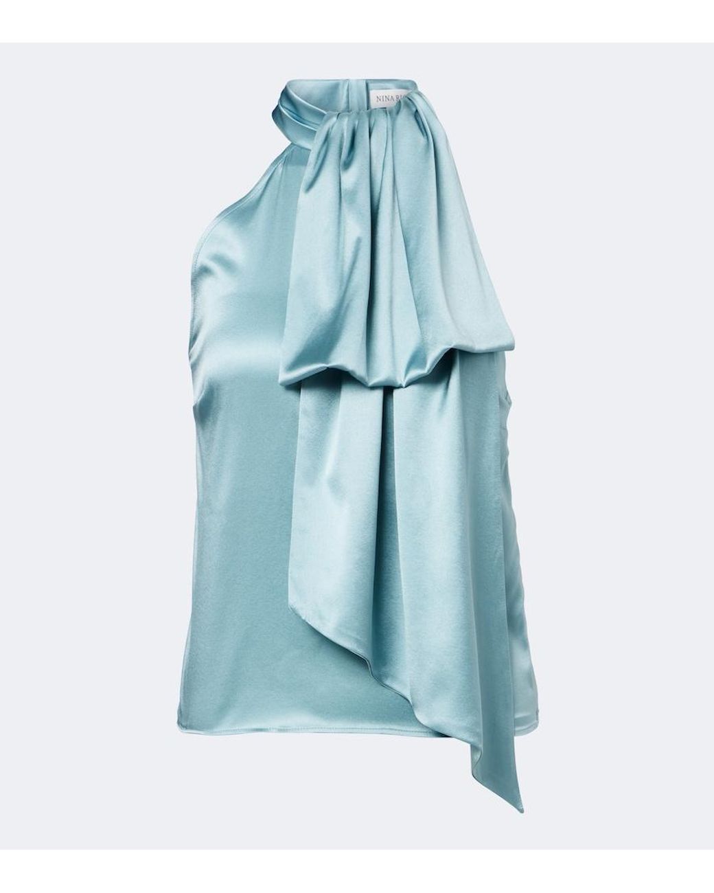 Nina Ricci Blue Silk-Blend Satin Top