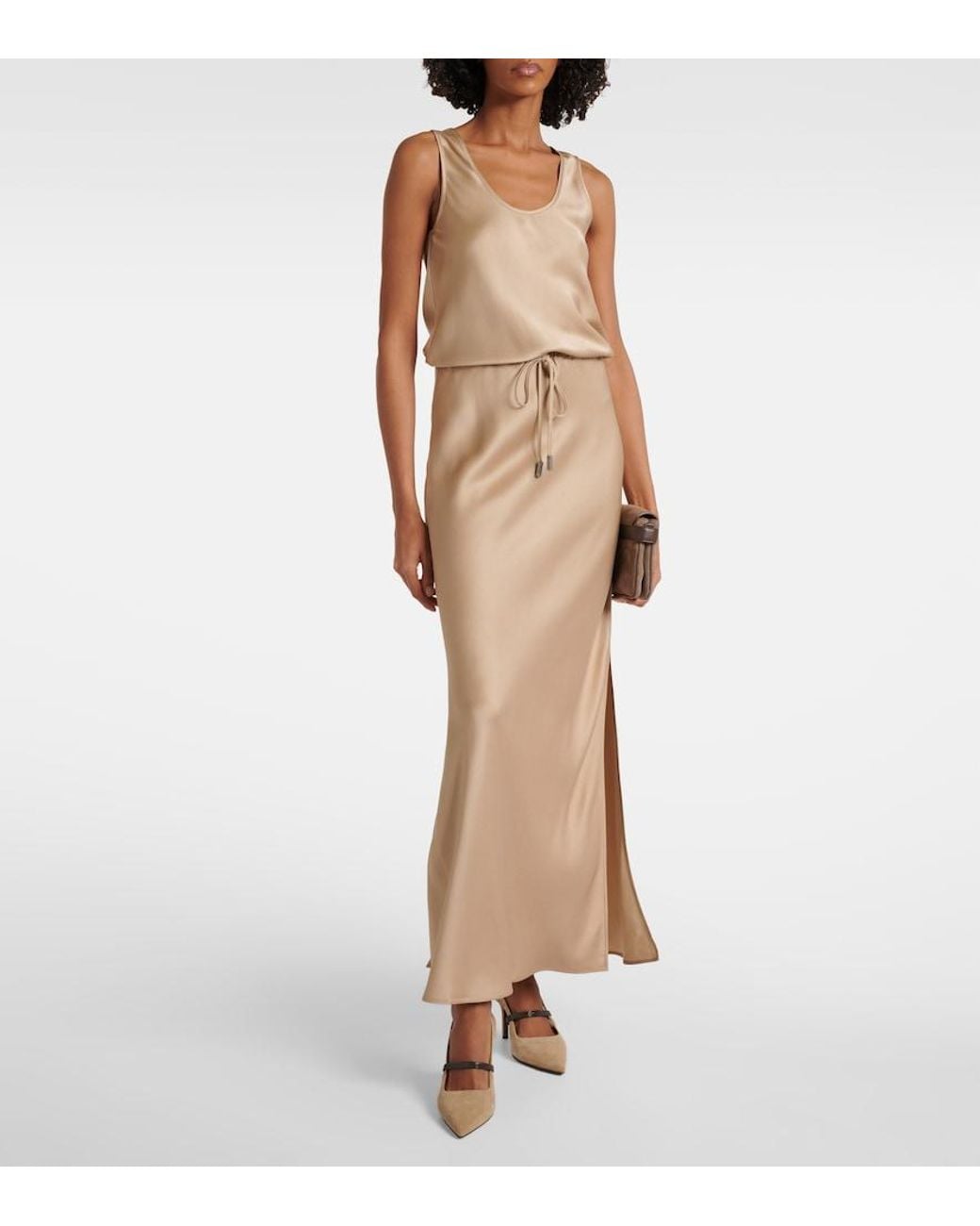 Brunello Cucinelli Natural Satin Maxi Dress