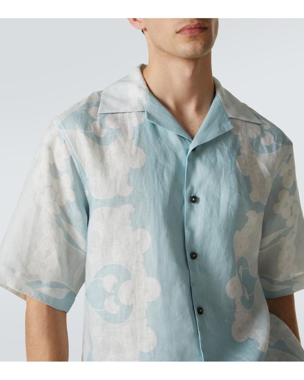 Commas Blue Paradise Floral Linen Bowling Shirt for men