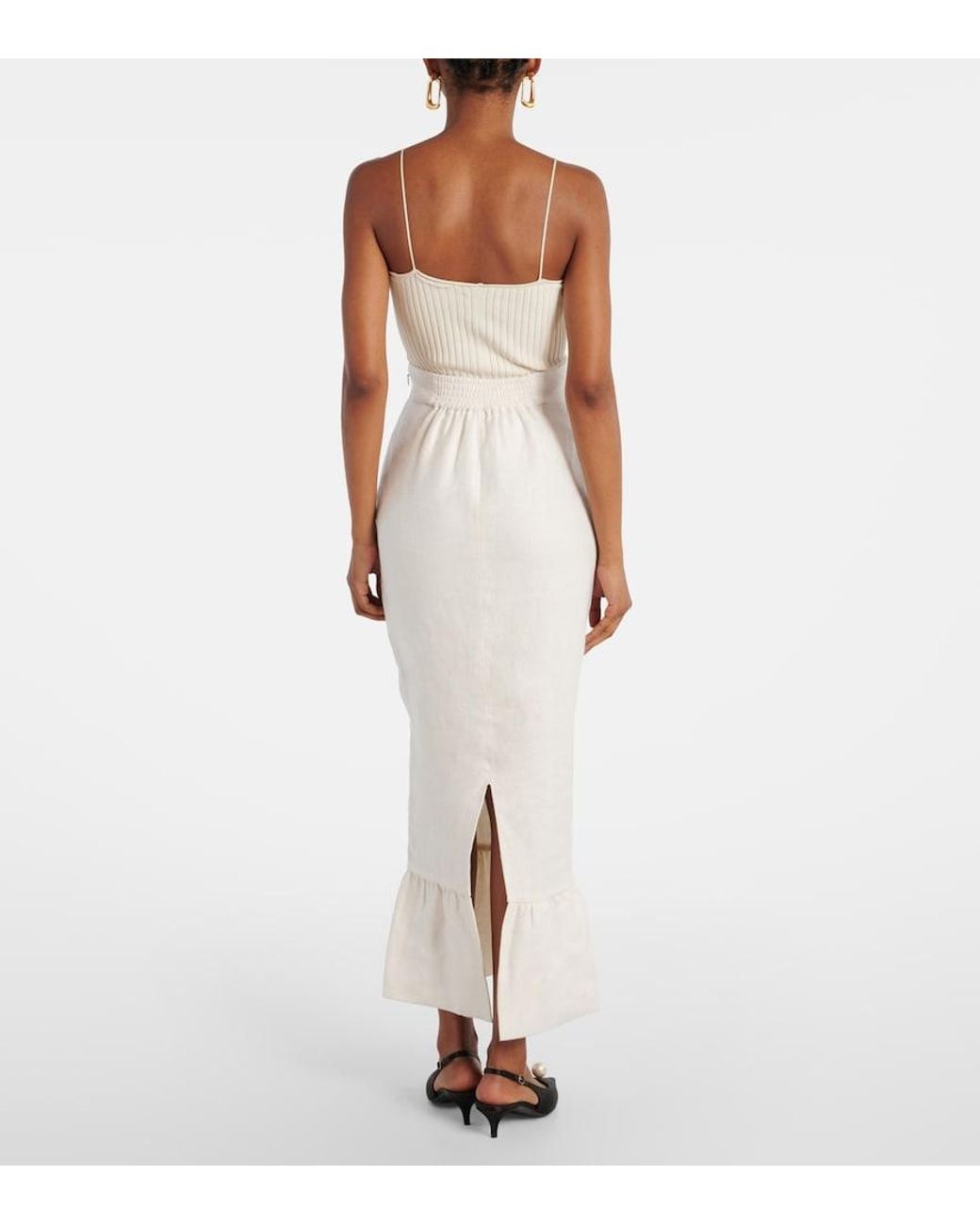 Posse White Matilda Tiered Linen Pencil Skirt