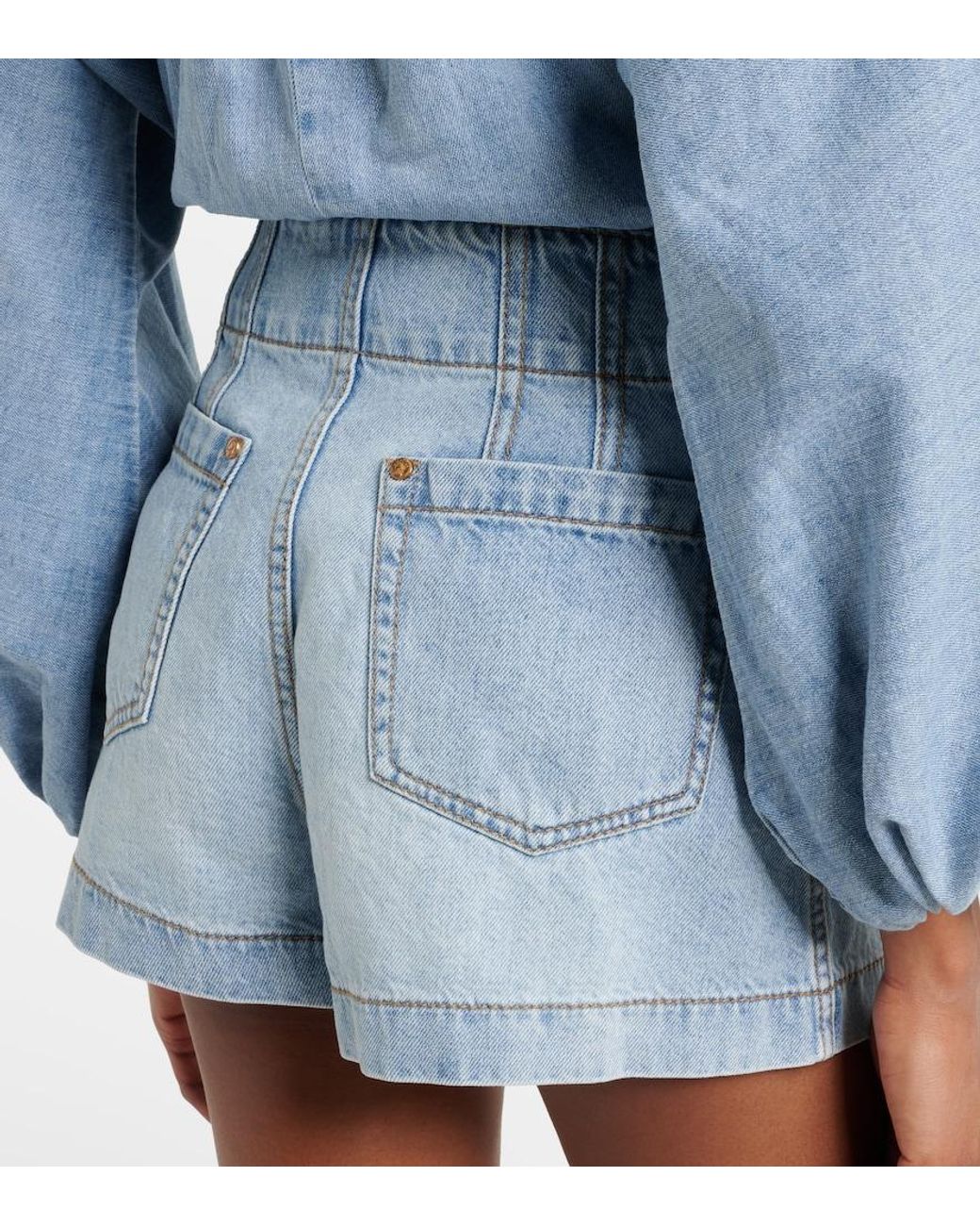 Zimmermann Blue Indra High-Rise Denim Shorts