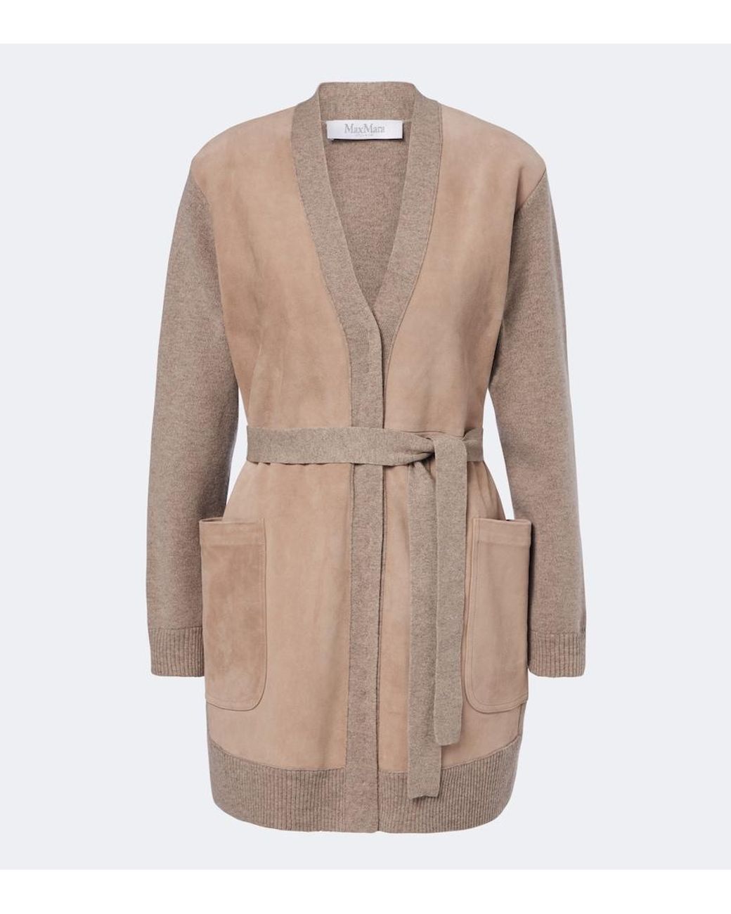 Max Mara Natural Suede-Trimmed Wool And Cashmere Cardigan