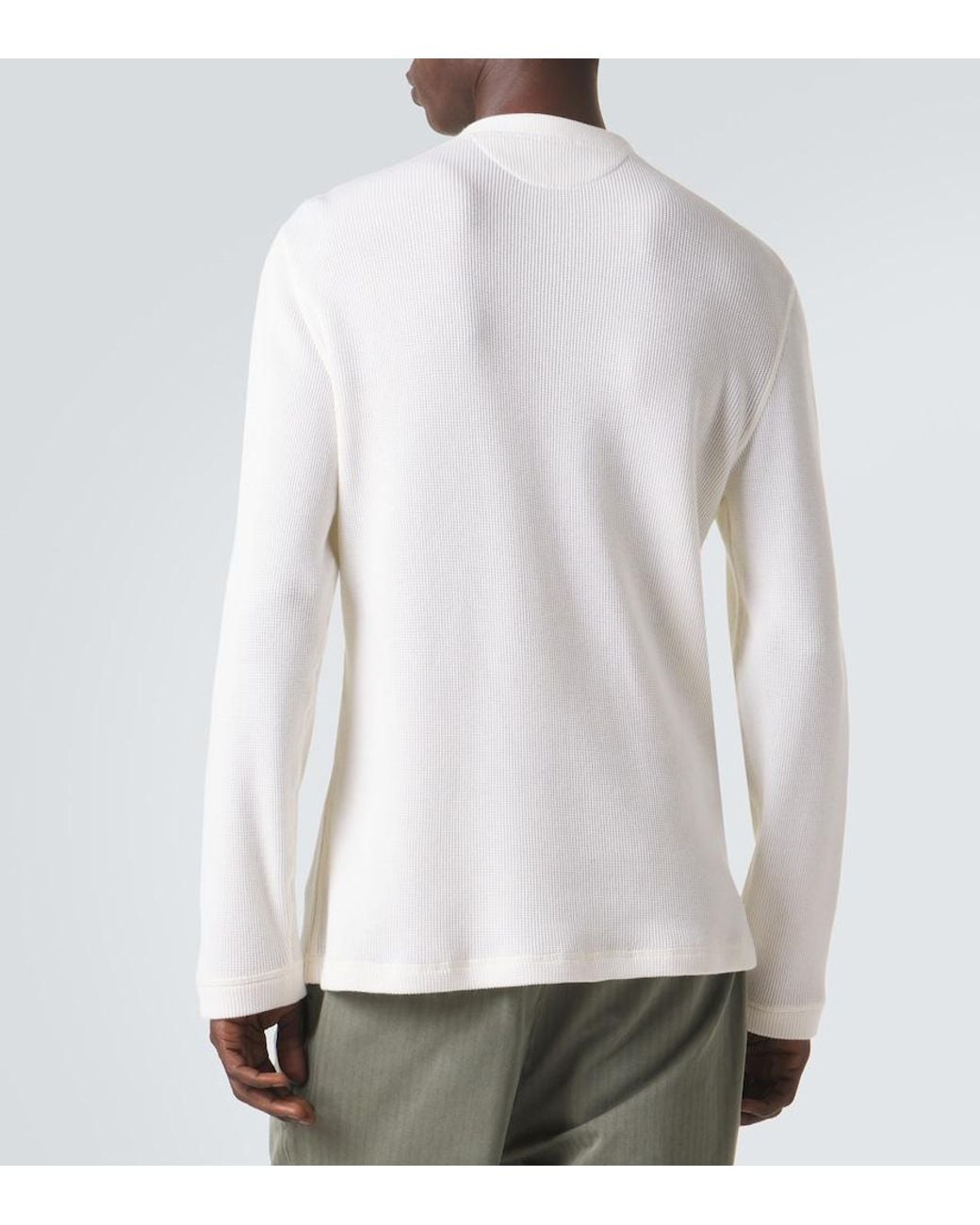 Brunello Cucinelli White Waffle-Knit Cotton And Cashmere Henley Shirt for men