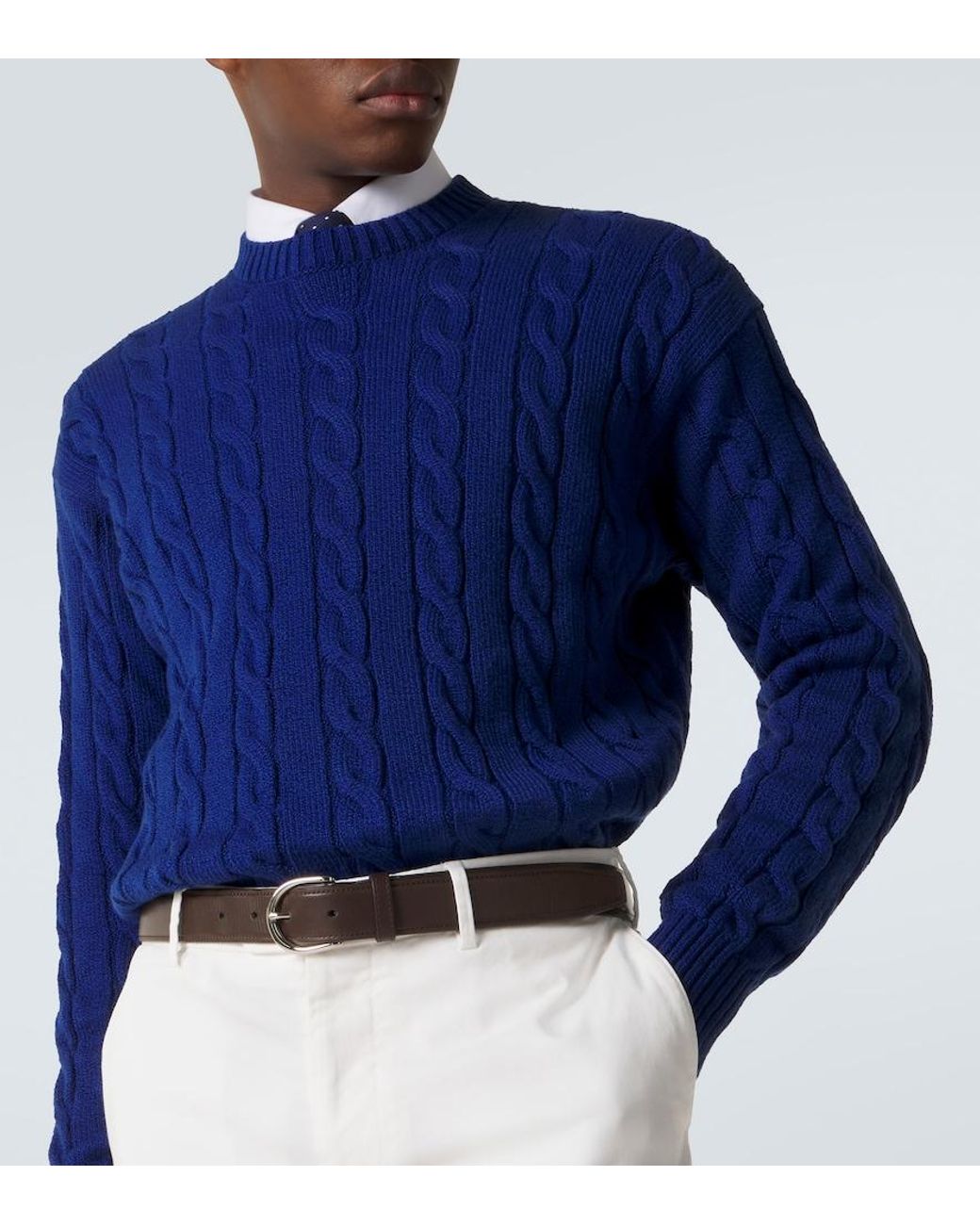 Dunhill Blue Cable-Knit Cotton Sweater for men