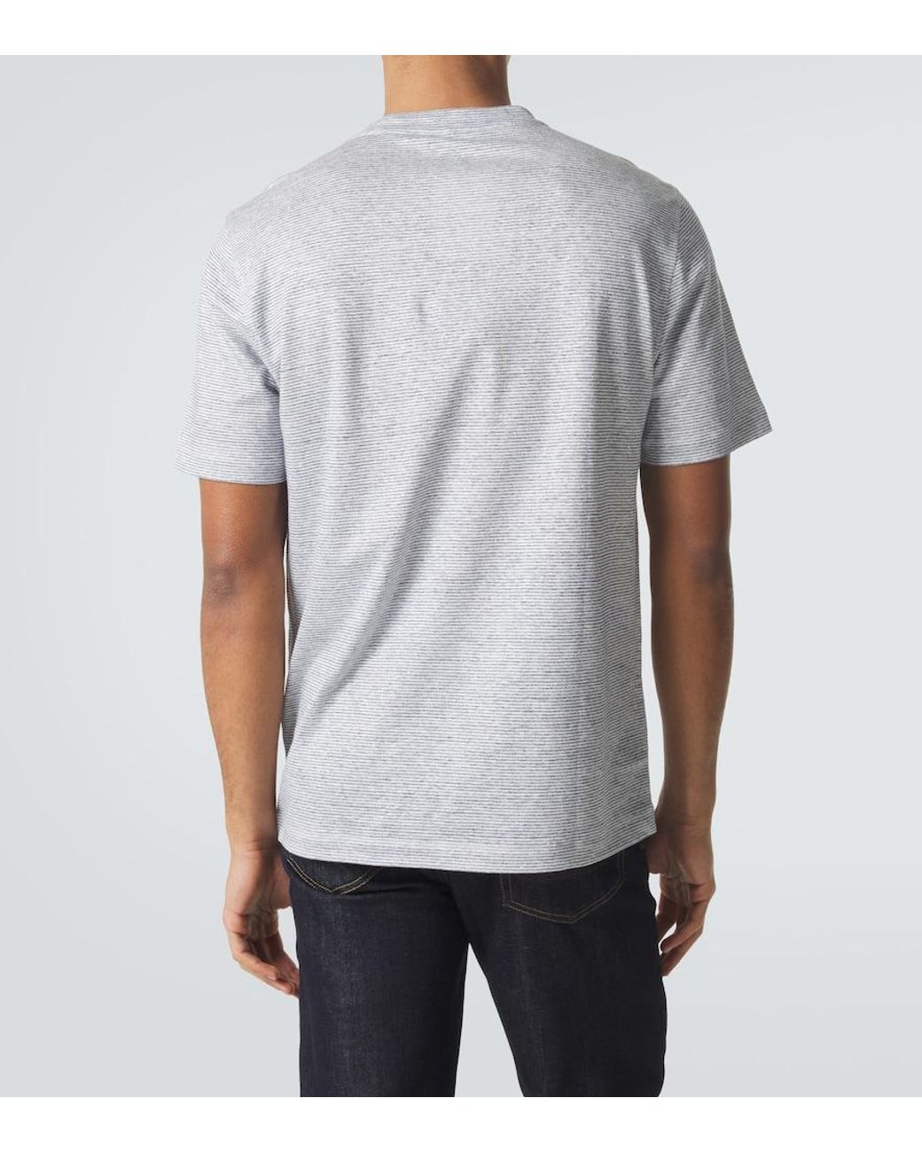 Brioni Gray Striped Linen And Cotton T-Shirt for men