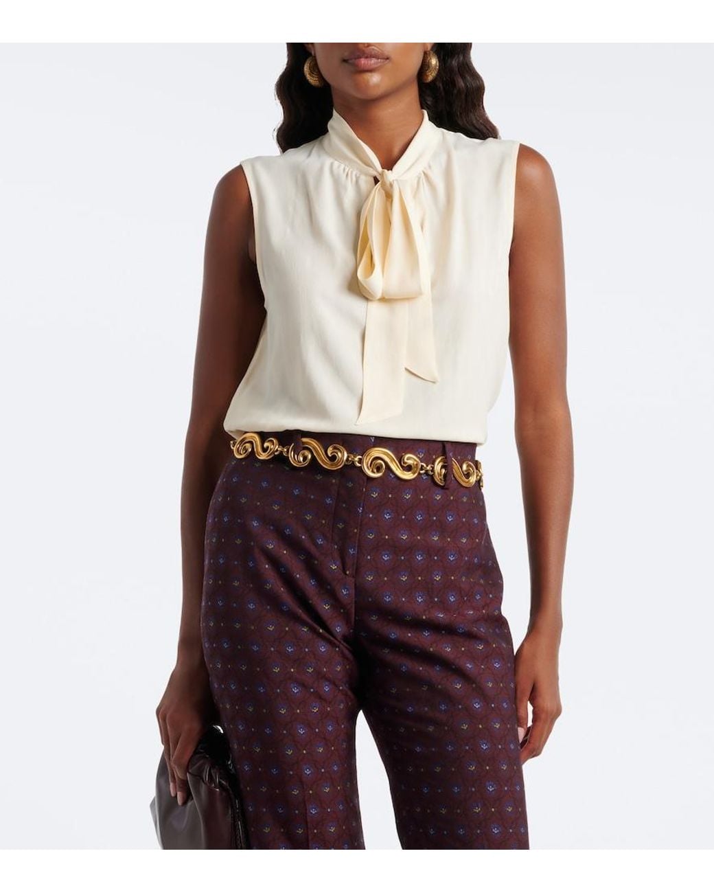 Etro Natural Paisley Jacquard Crepe De Chine Top