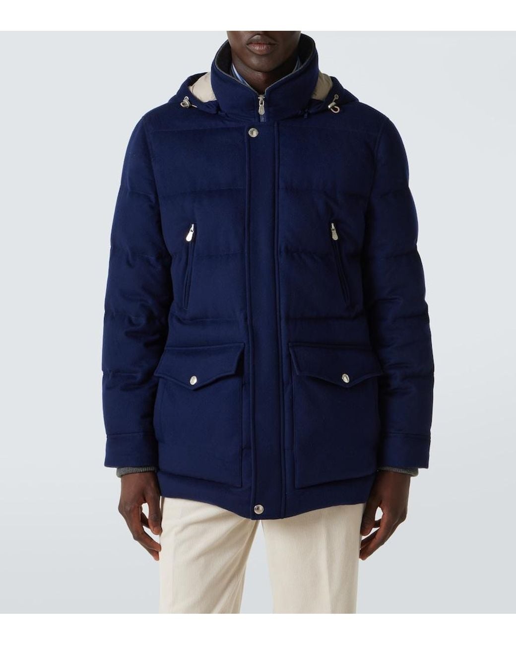 Brunello Cucinelli Blue Wool Flannel Down Jacket for men
