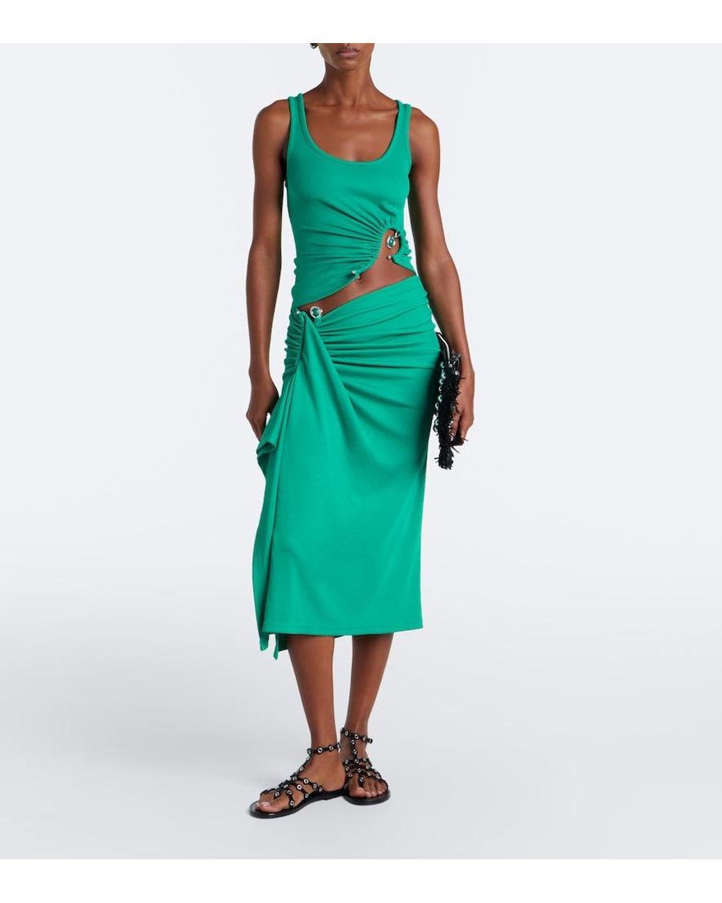 Christopher Esber Green Crystal Pendant Jersey Midi Skirt