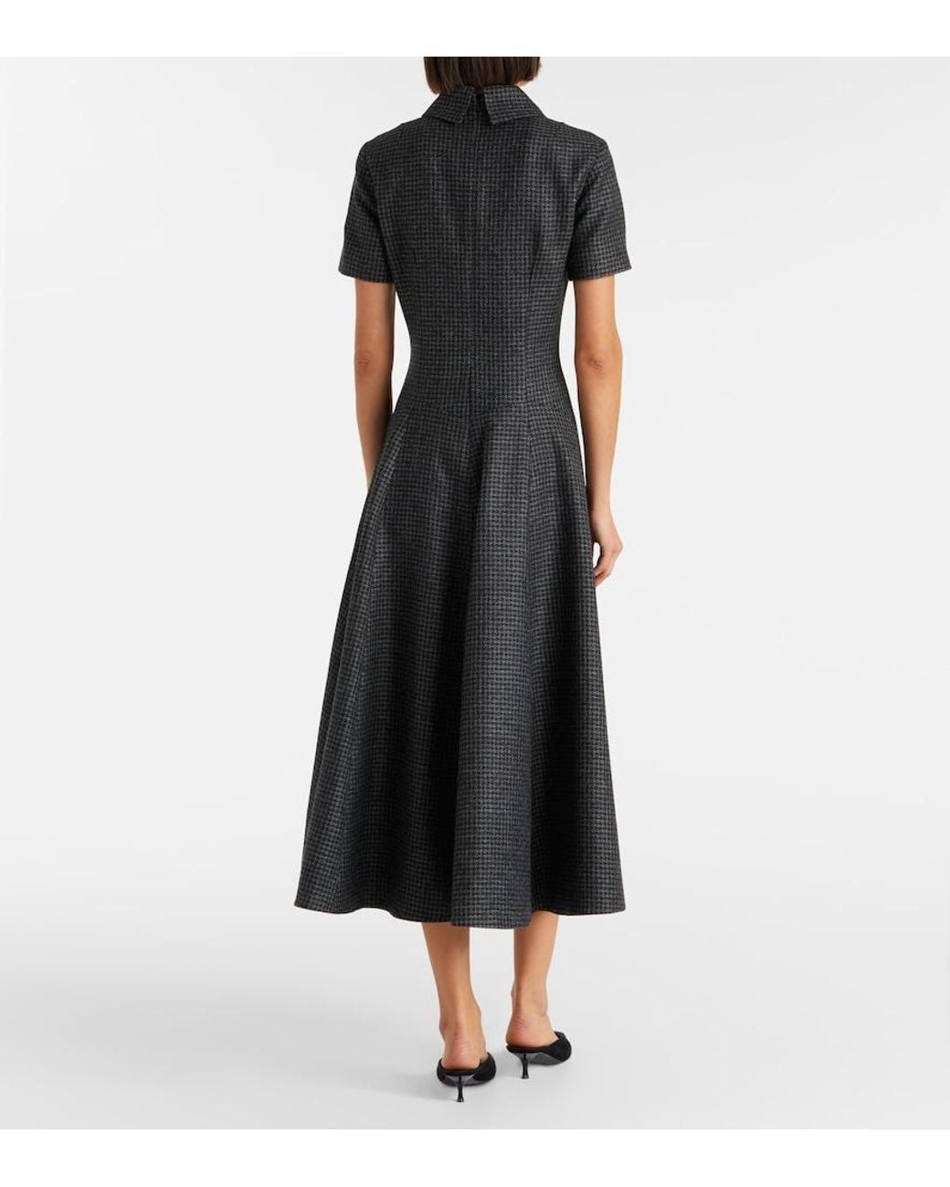 Emilia Wickstead Black Jody Houndstooth Wool-Blend Midi Dress