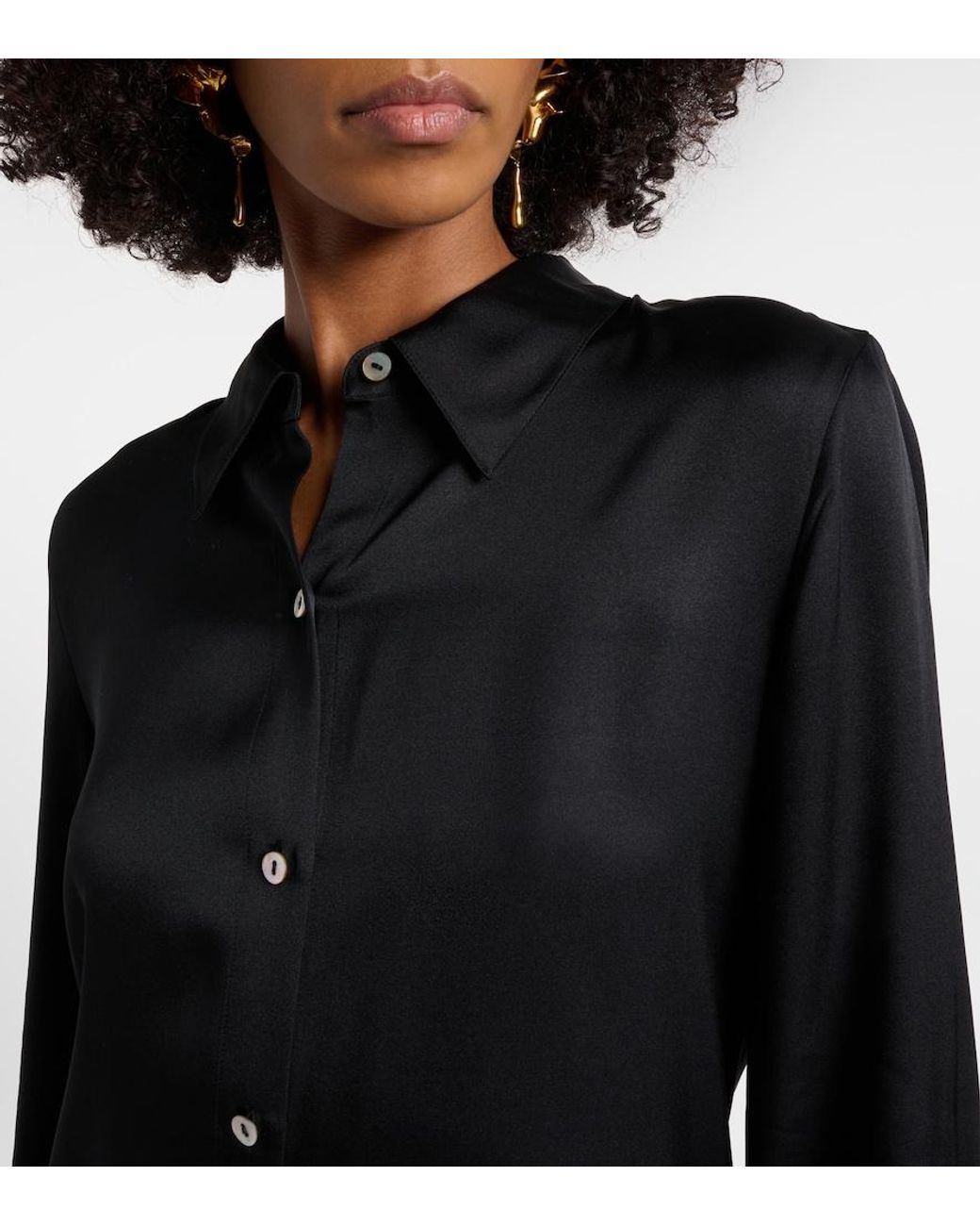 Vince Black Silk-Blend Satin Shirt