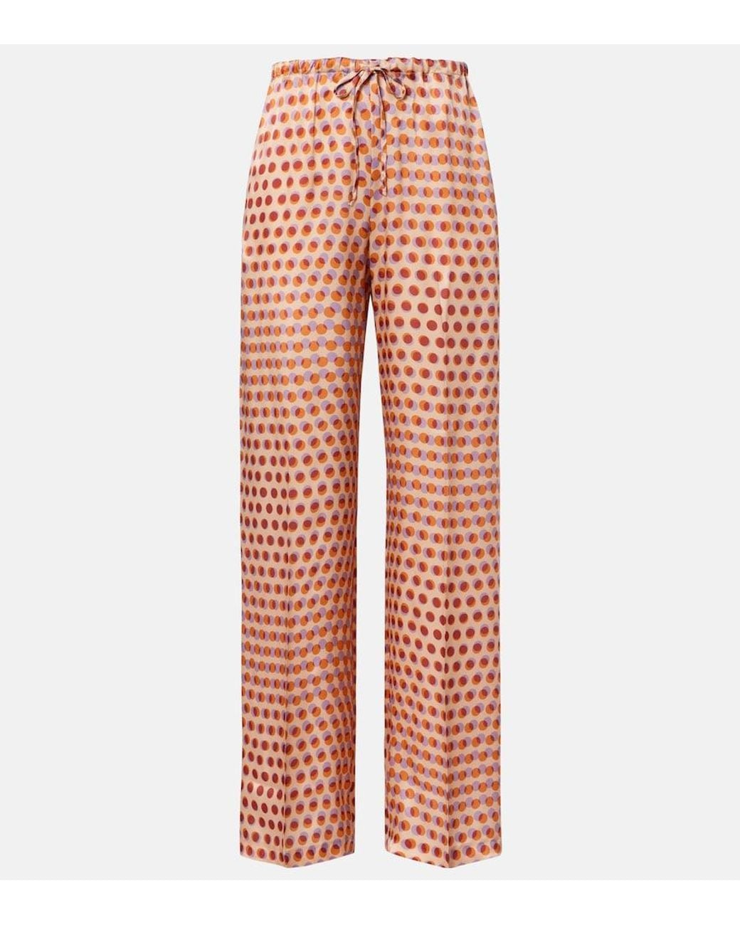Dries Van Noten Red Polka-Dot Silk Wide-Leg Pants