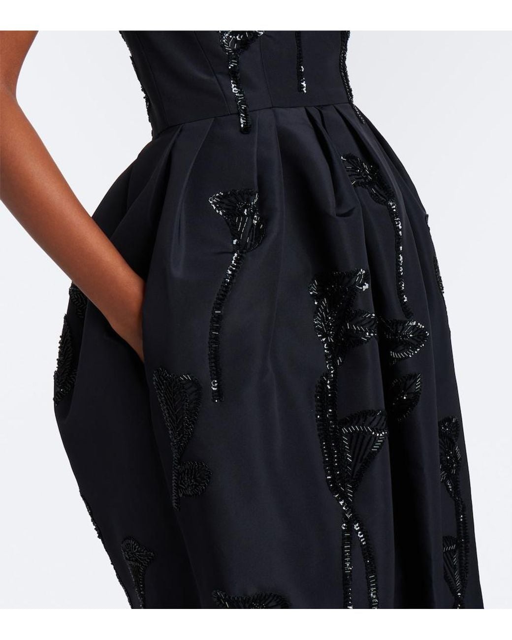 Carolina Herrera Black Embellished Strapless Silk Bustier Gown