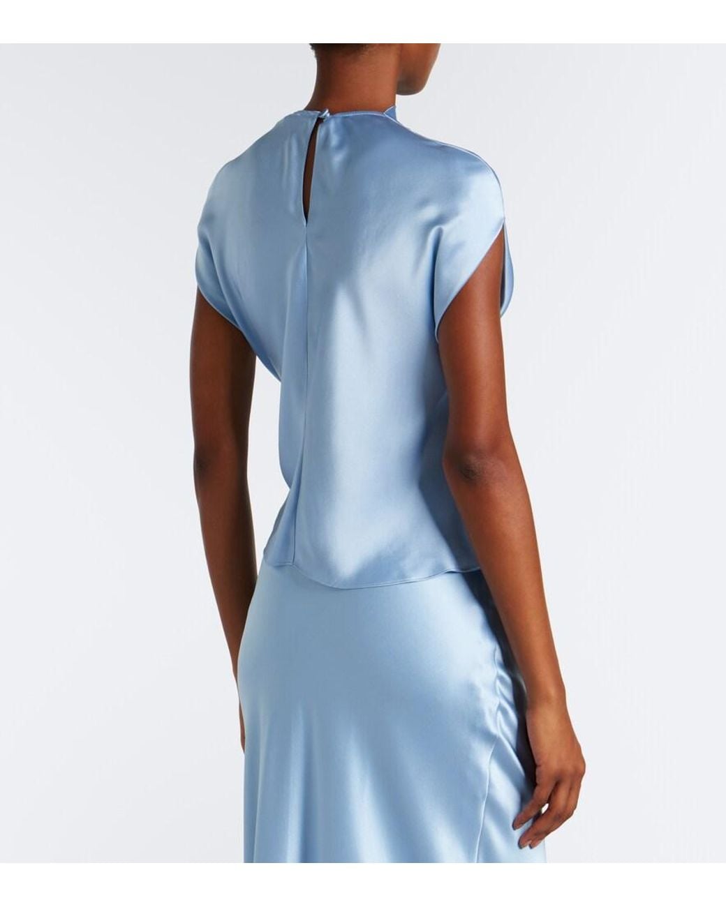The Sei Blue Draped Silk Charmeuse Top