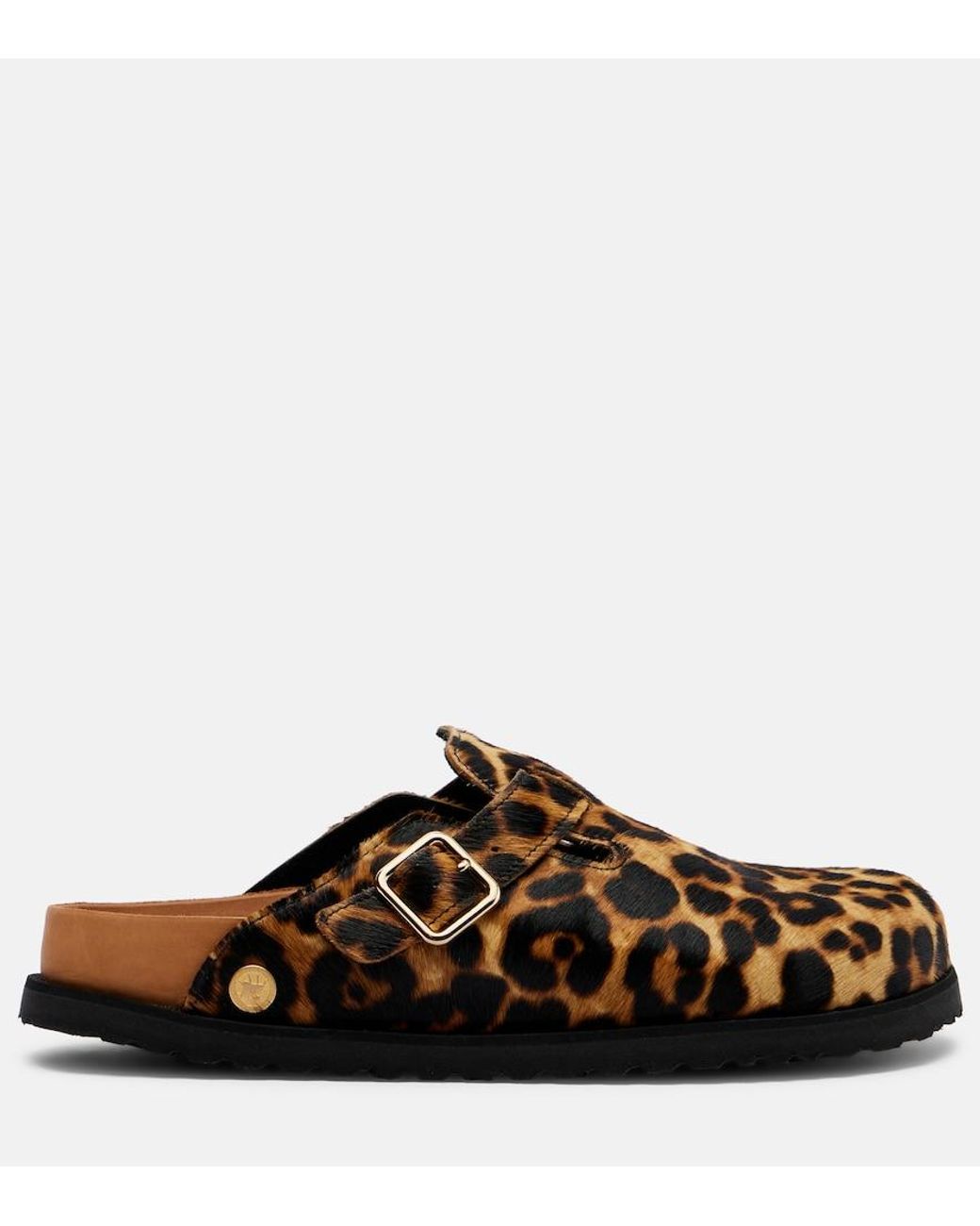 Birkenstock Brown Boston Leopard-Print Calf Hair Clogs