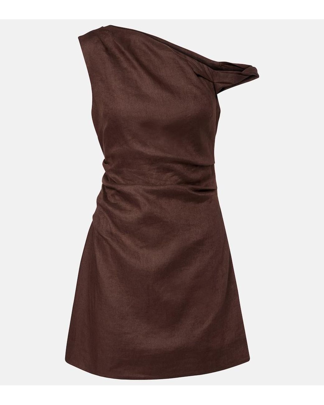 Sir Brown One-Shoulder Linen Minidress