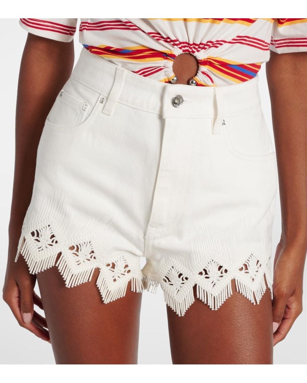 Shorts De Algodon Con Macrame Rabanne de color White
