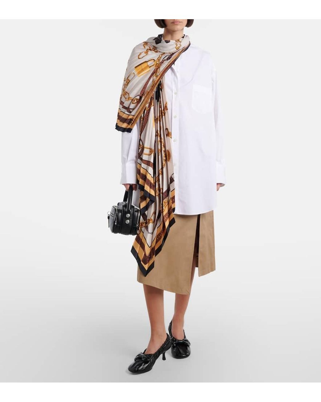 Acne White Dasca Scarf-Detail Cotton Poplin Shirt Dress