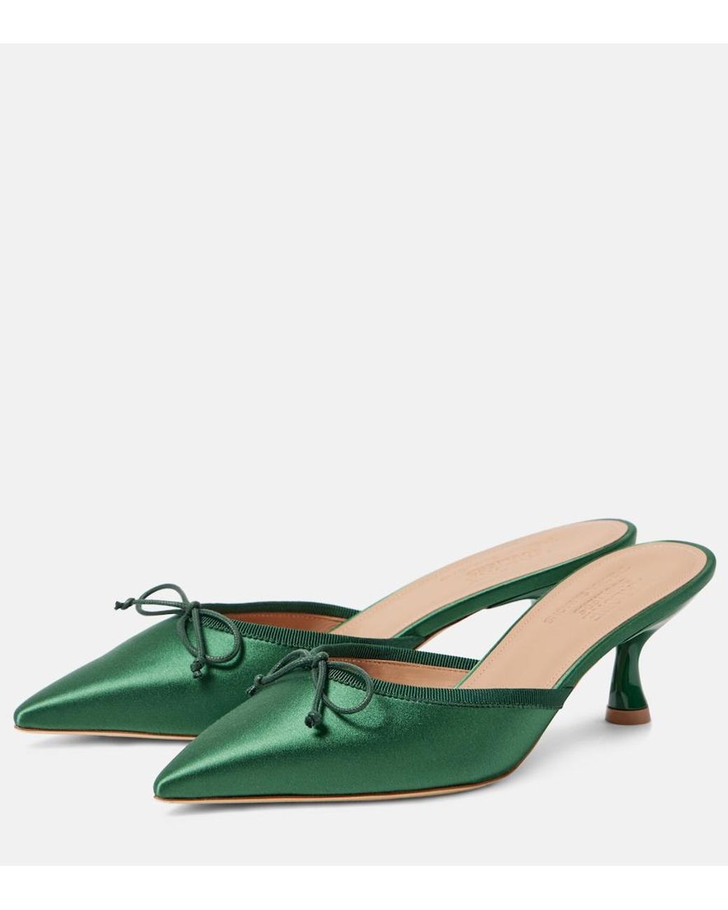 Malone Souliers Green X Tabitha Simmons Rose 45 Satin Mules