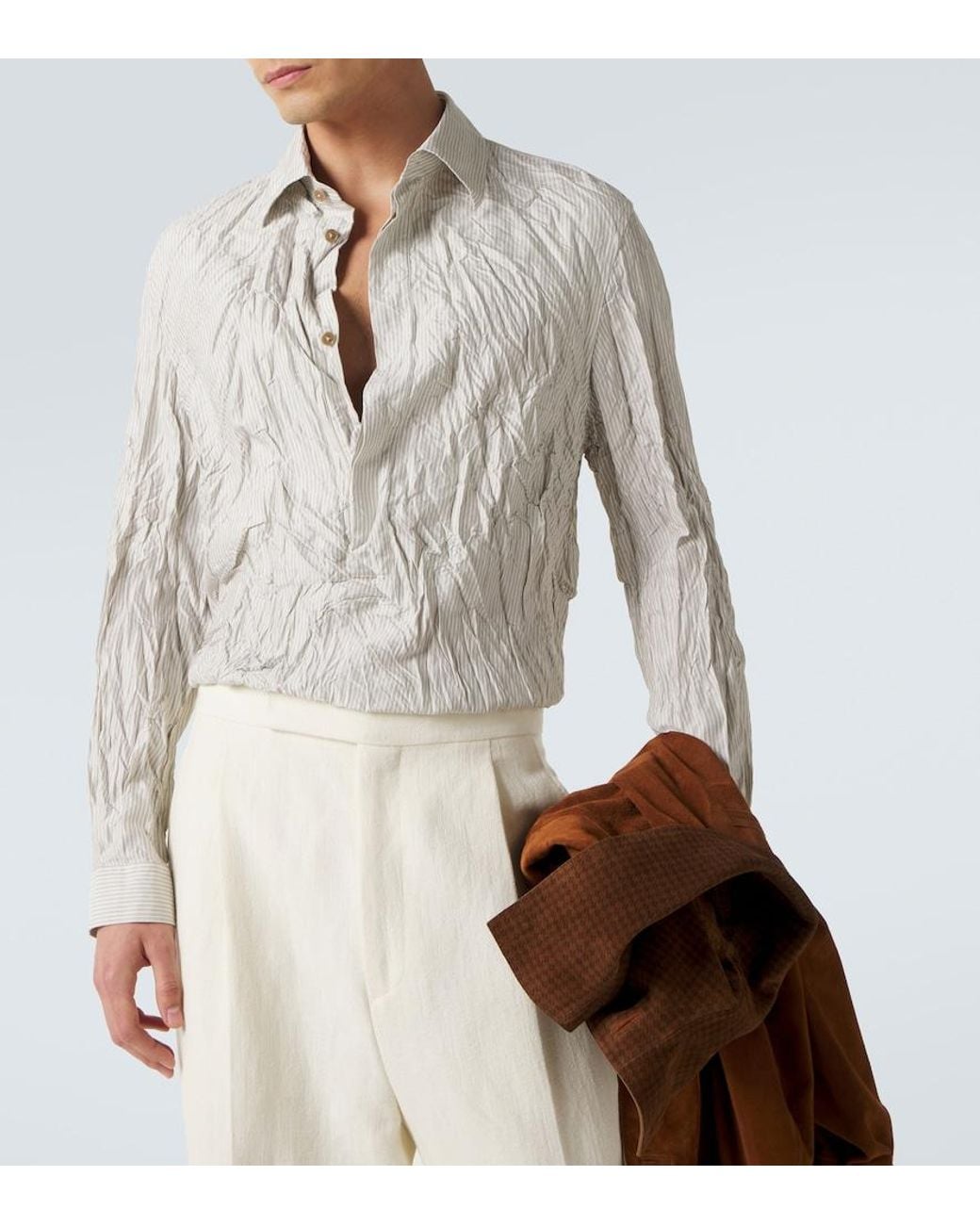 Zegna Natural Striped Silk Shirt for men