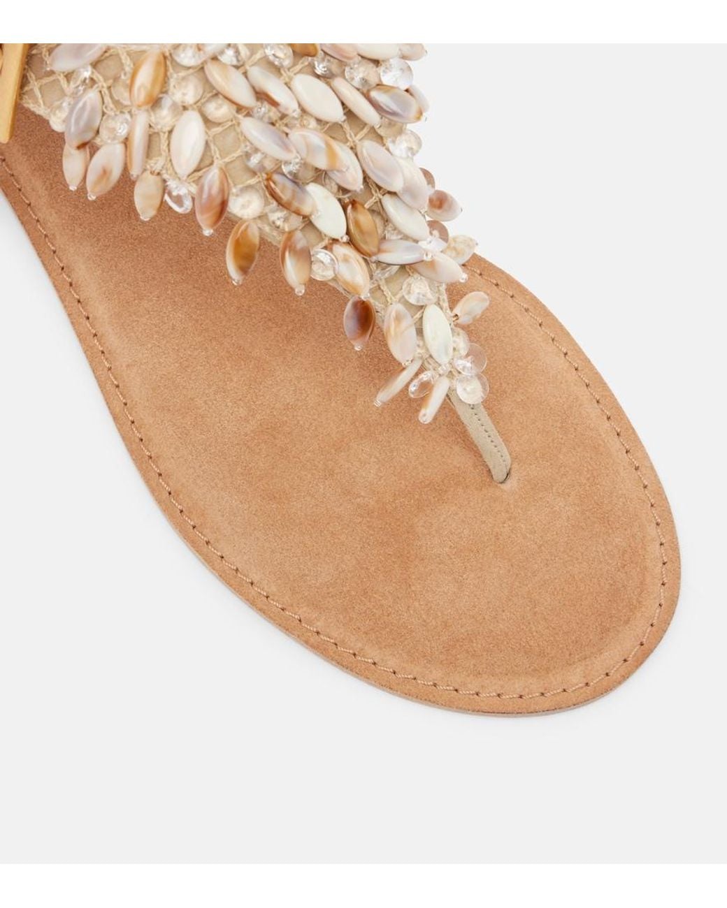 Balmain Natural Embellished Suede Thong Sandals