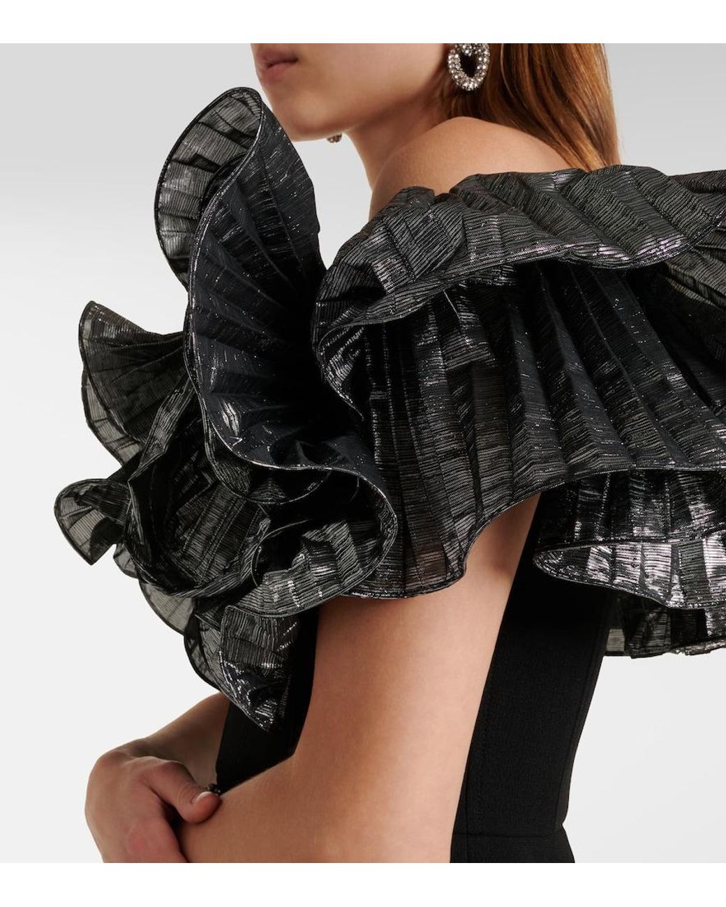 Rebecca Vallance Black Lumi Frill-Detail Midi Dress
