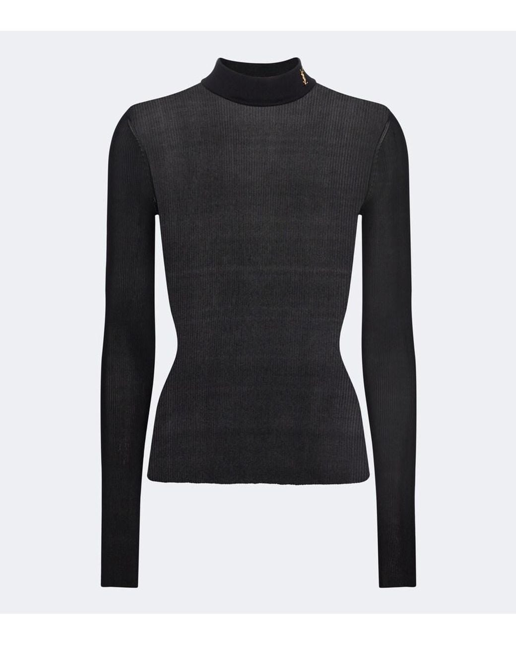 Saint Laurent Black Monogram Silk Mockneck Top