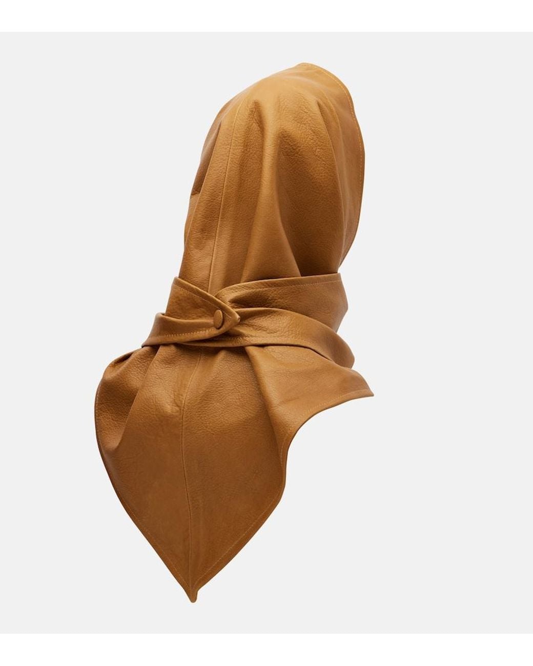 Nour Hammour Brown Draped Leather Hood