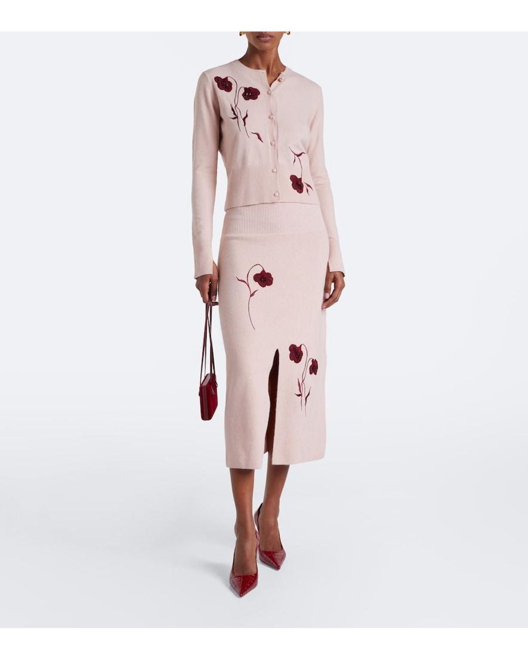 Erdem Pink Floral-Applique Cardigan