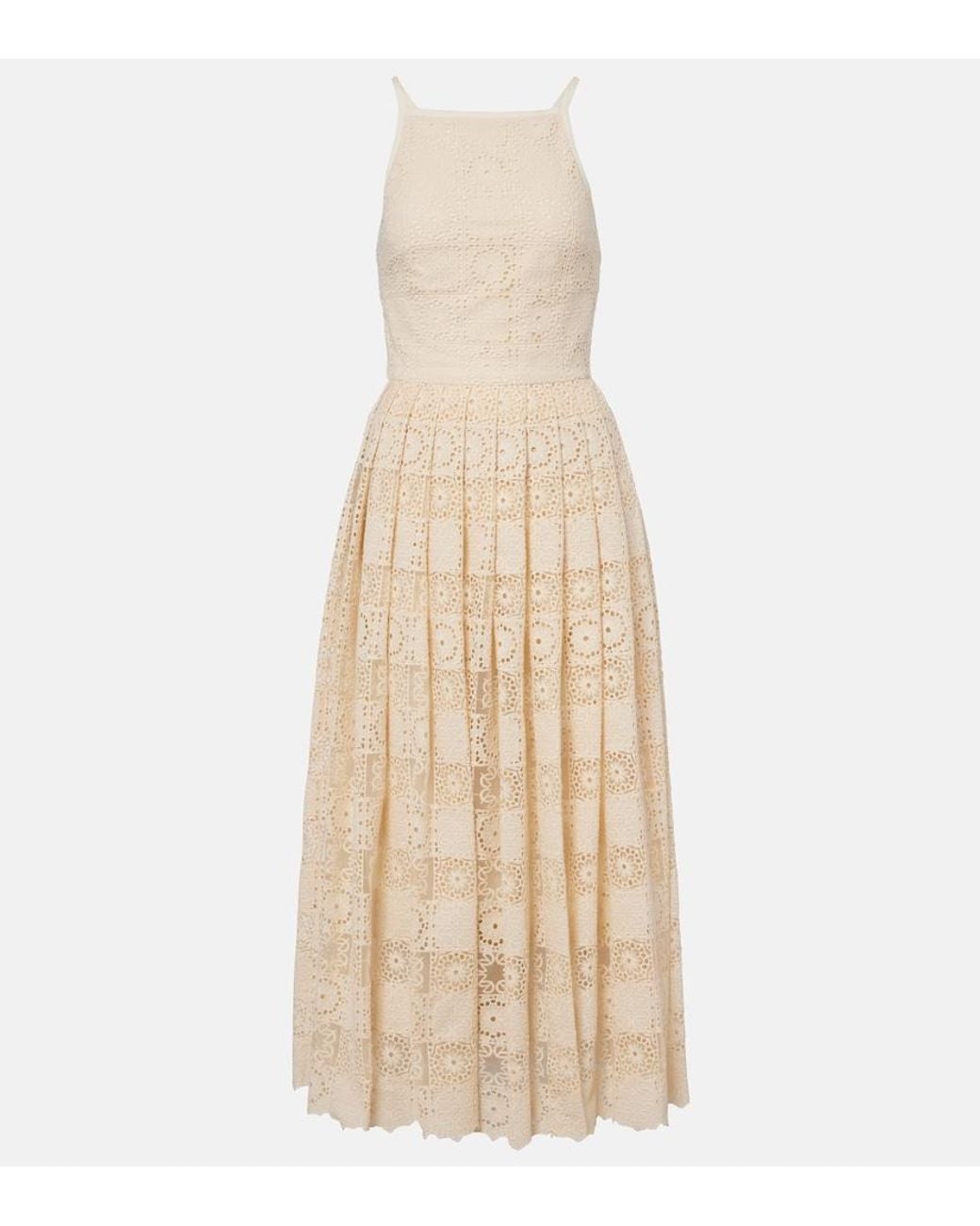 Elie Saab Natural Silk And Cotton-Blend Guipure Lace Midi Dress
