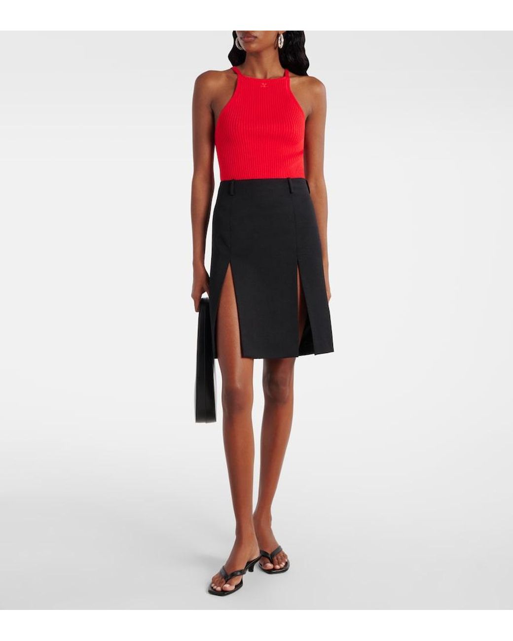 Courreges Red Circle Logo Ribbed-Knit Tank Top