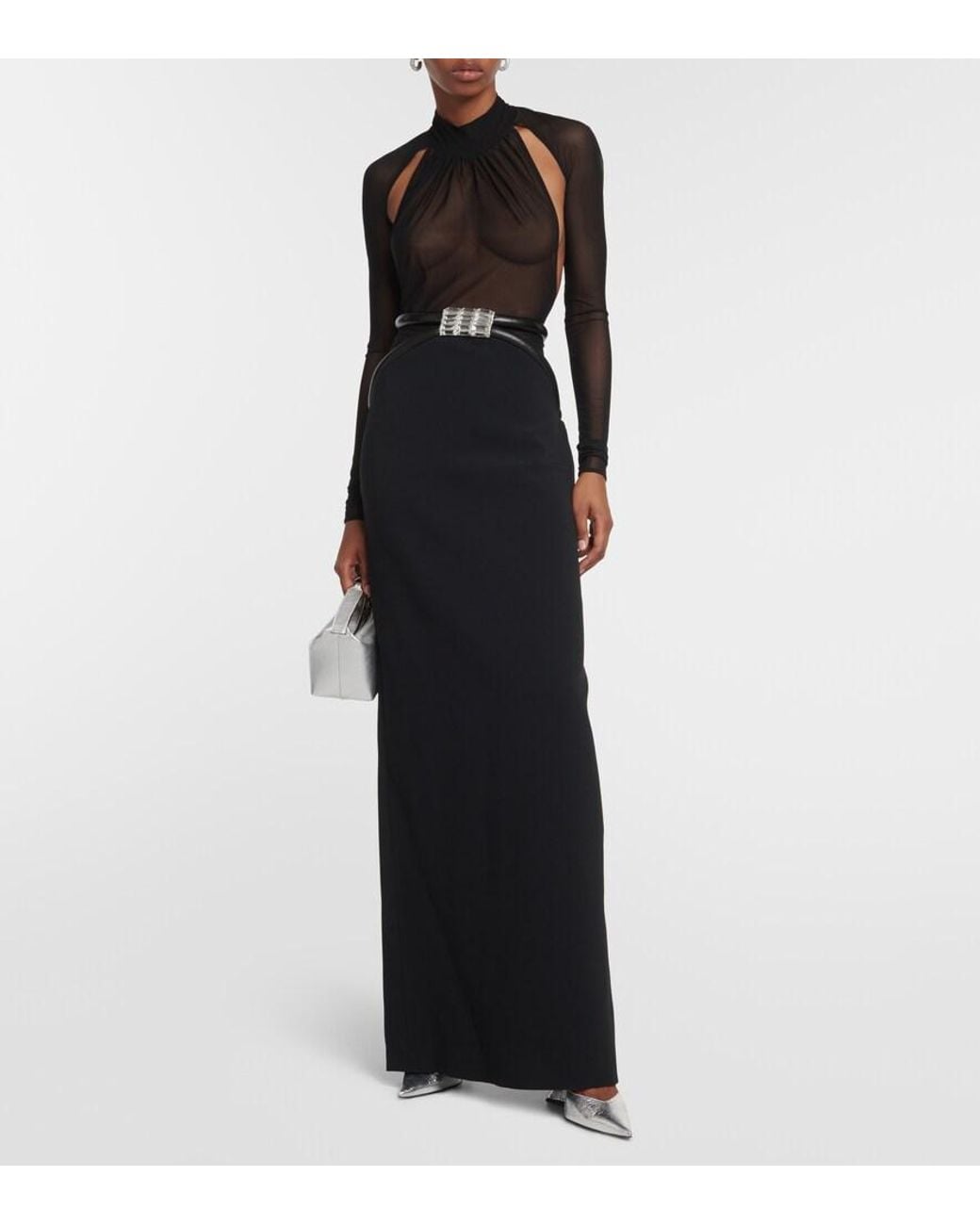 David Koma Gray Cutout Mesh Bodysuit