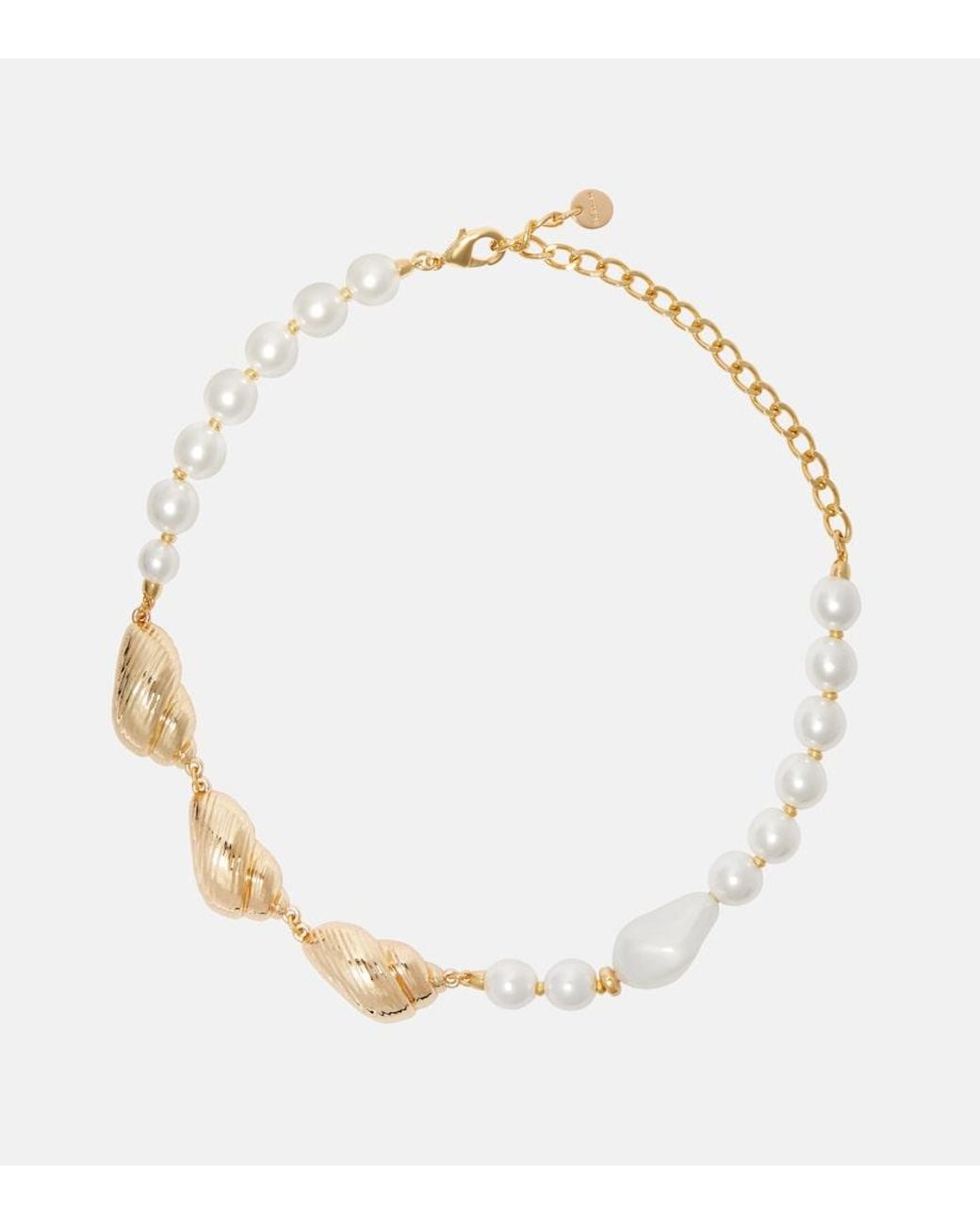 Self-Portrait White Faux Pearl-Embellished Necklace