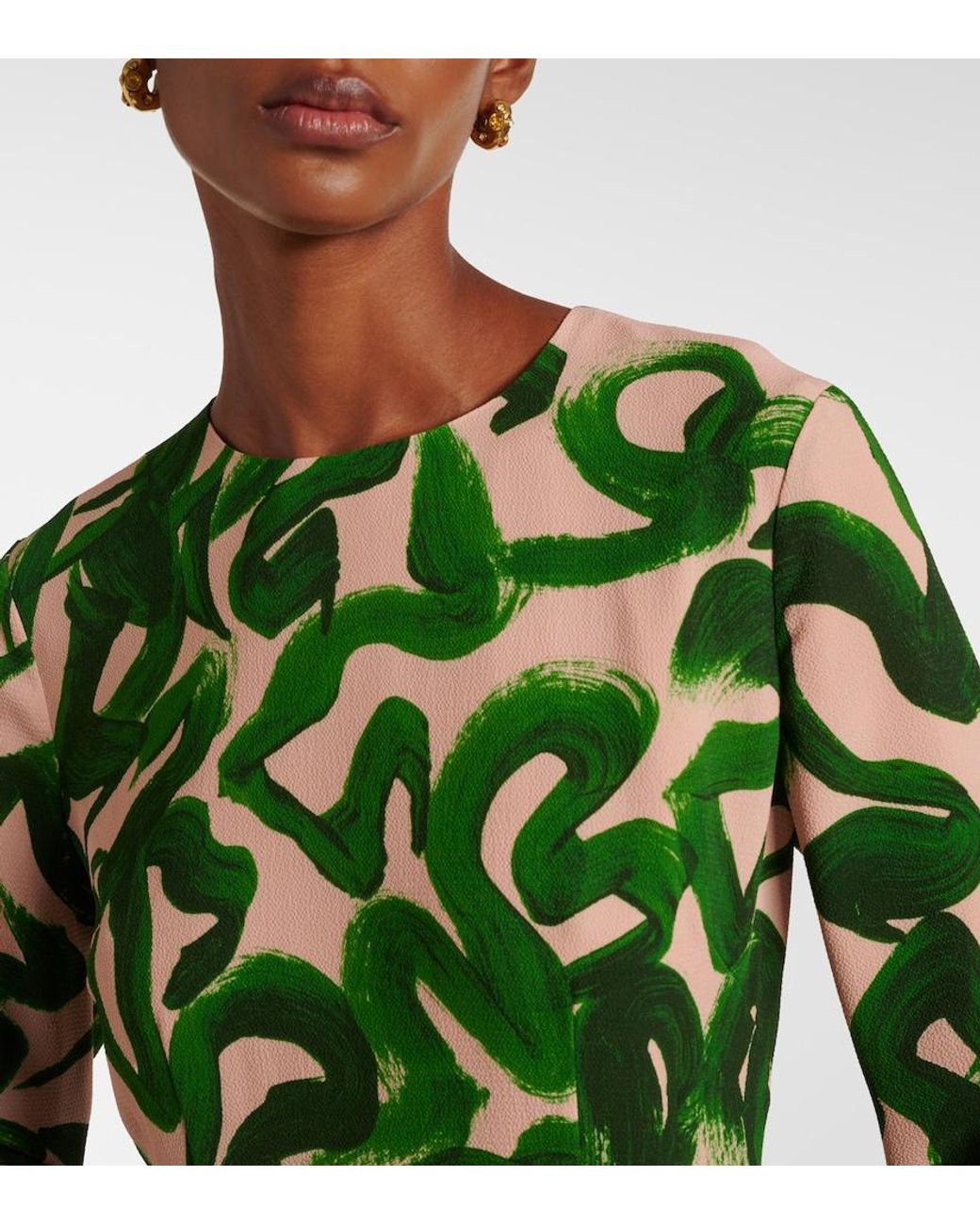 Dries Van Noten Green Printed Midi Dress