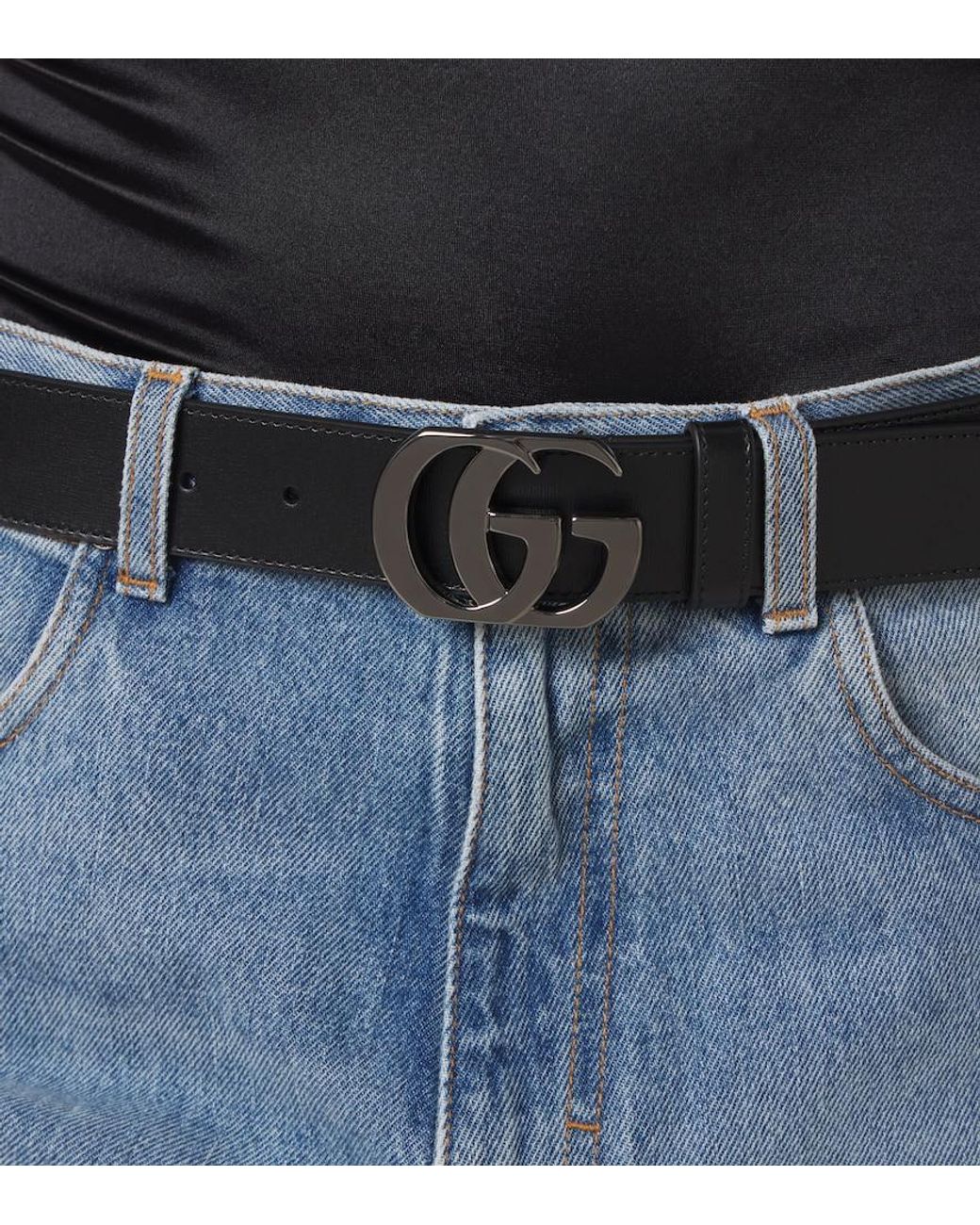 Gucci Black Cut Gg Marmont Leather Belt for men