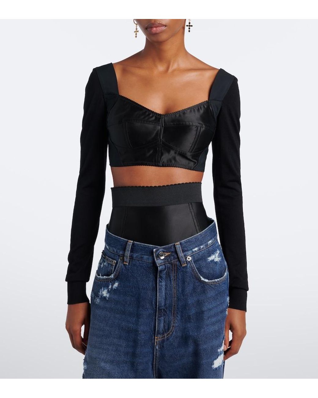Dolce & Gabbana Black Satin Crop Top
