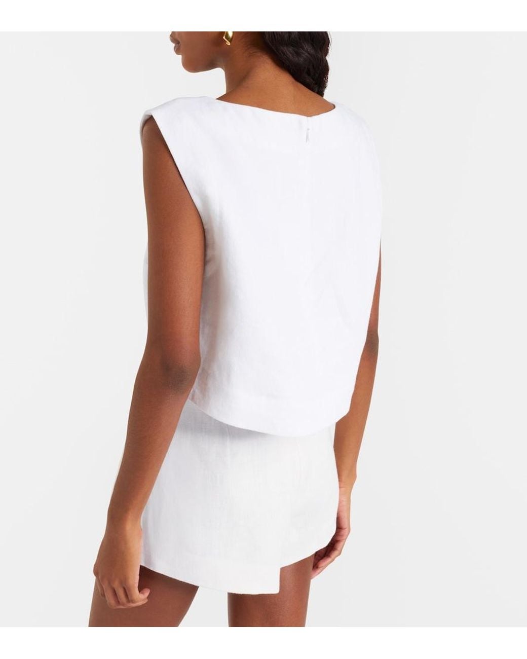 Posse White Martina Cropped Linen Top
